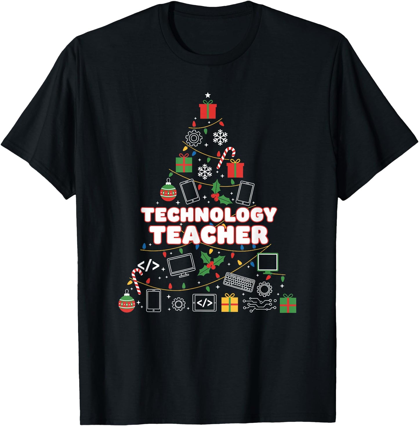Funny Technology Teacher Christmas Tree Lights Womens Mens