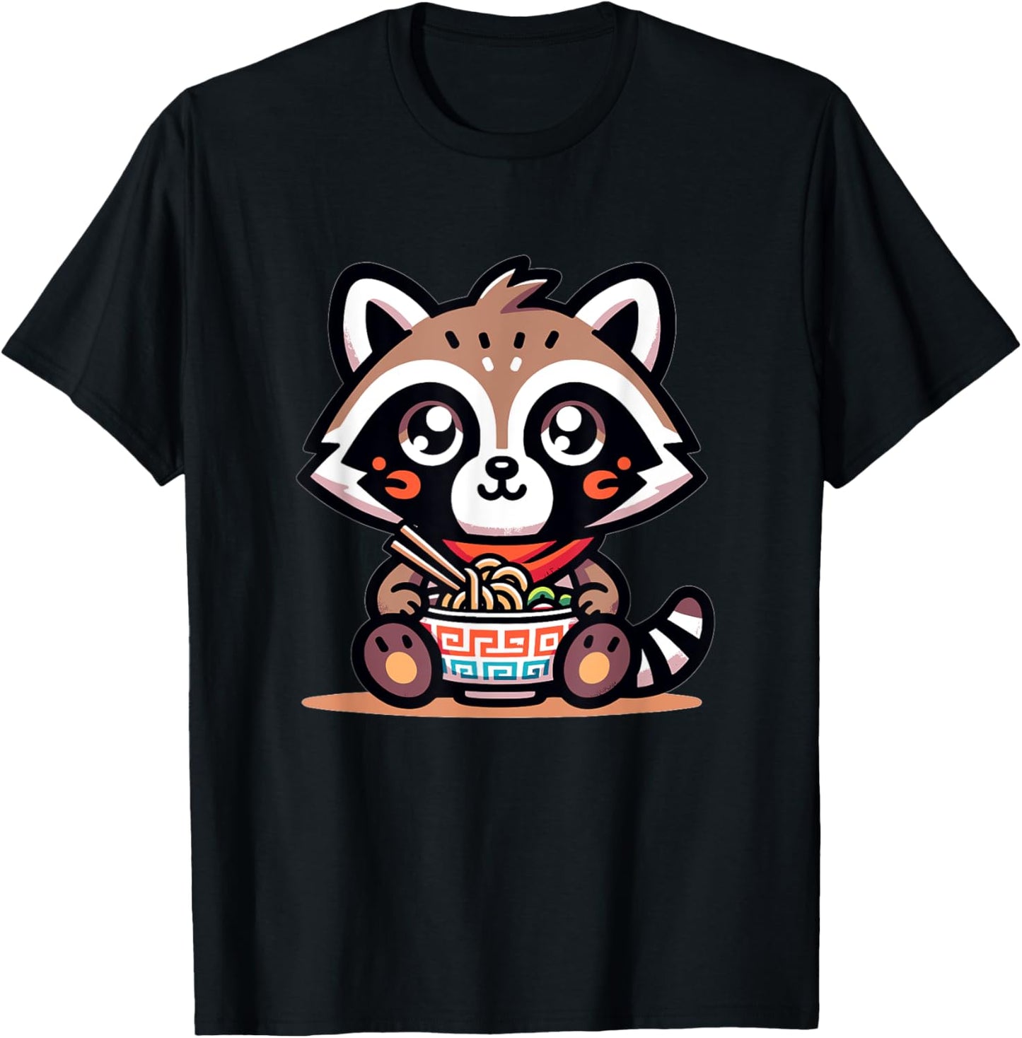 Cute Japanese Kawaii Chibi Raccoon Eating Ramen