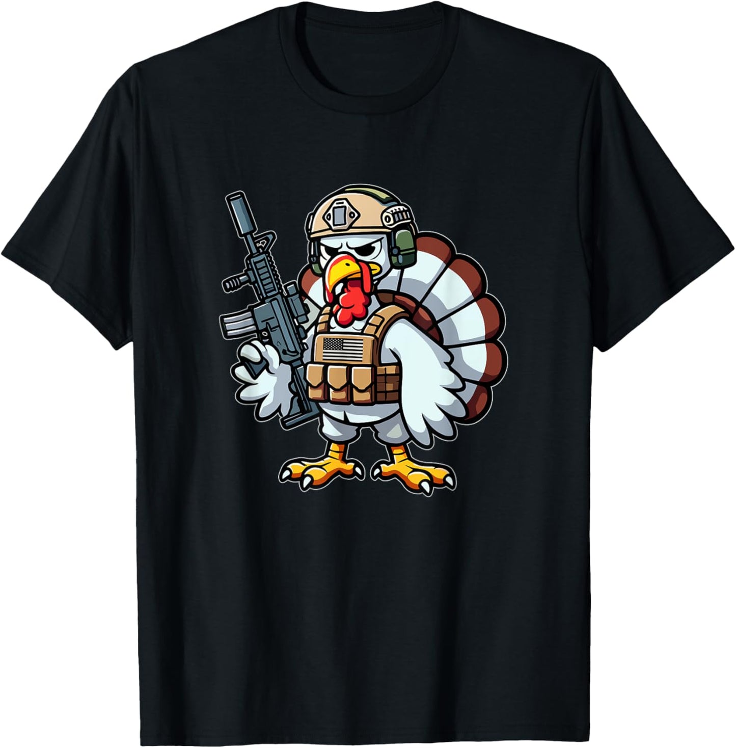 Nate's SOF-Tee's Funny Thanksgiving Tactical Turkey Veteran Unisex-Adults T-Shirt - Black, Small, Short Sleeve