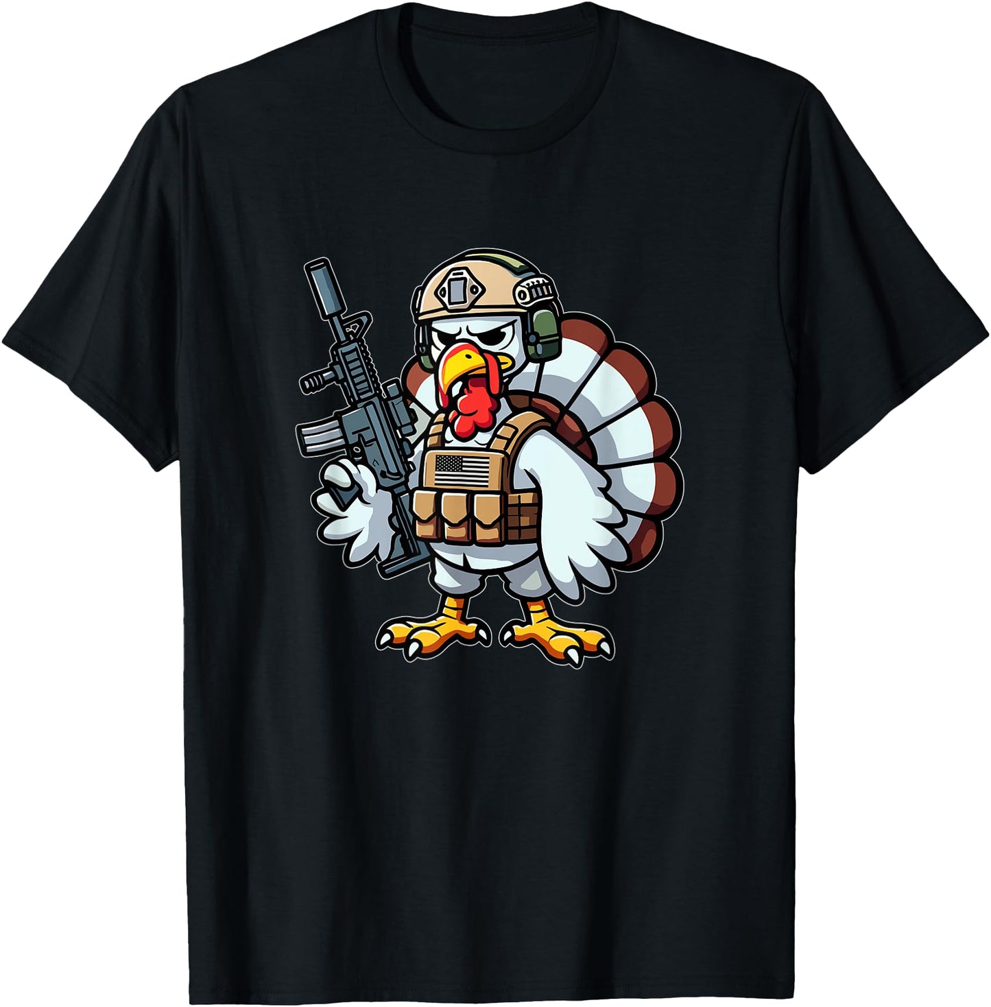 Nate's SOF-Tee's Funny Thanksgiving Tactical Turkey Veteran Unisex-Adults T-Shirt - Black, Small, Short Sleeve