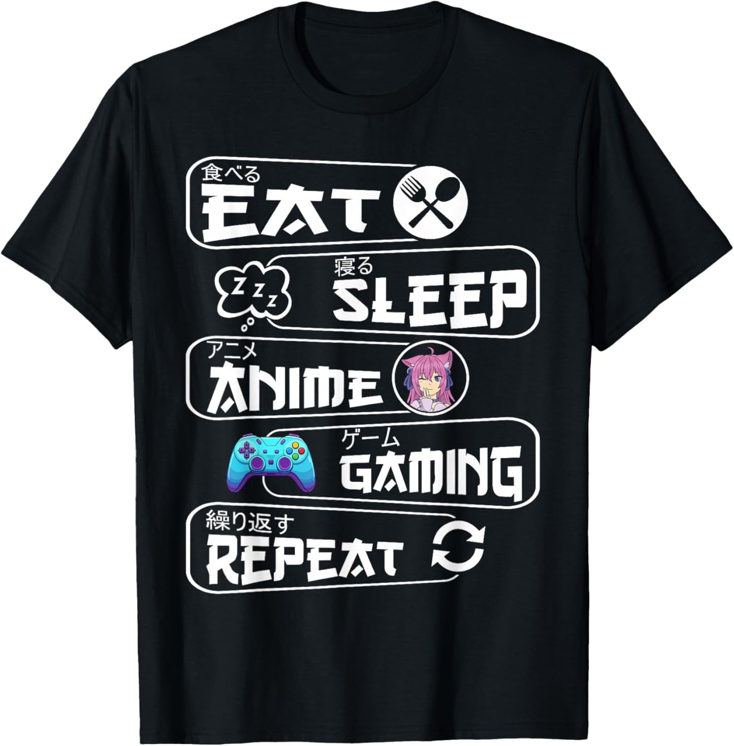 Eat Sleep Anime Gaming Shirt Repeat Kawaii Anime Gamer