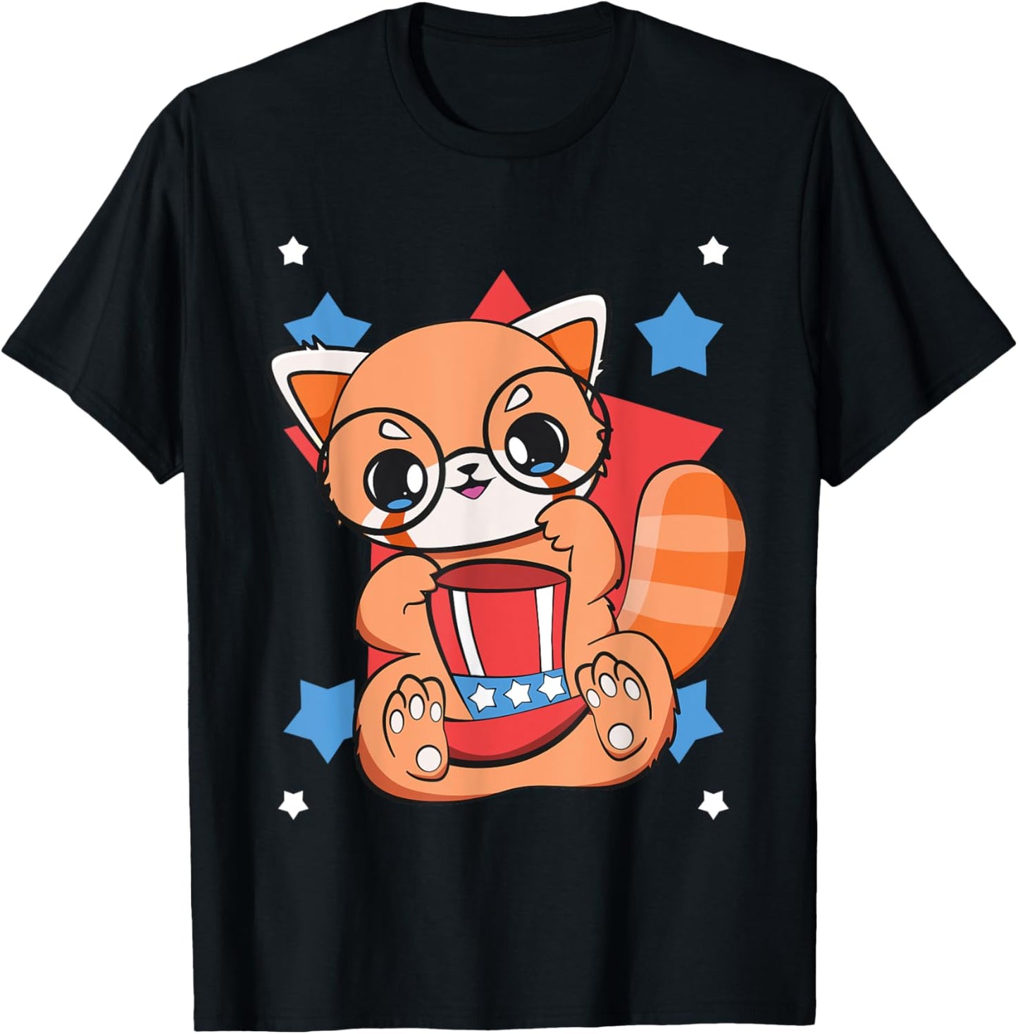 USA 4th Of July Kawaii Red Panda Cute Chibi Anime Otaku T-Shirt for Women Kids Men