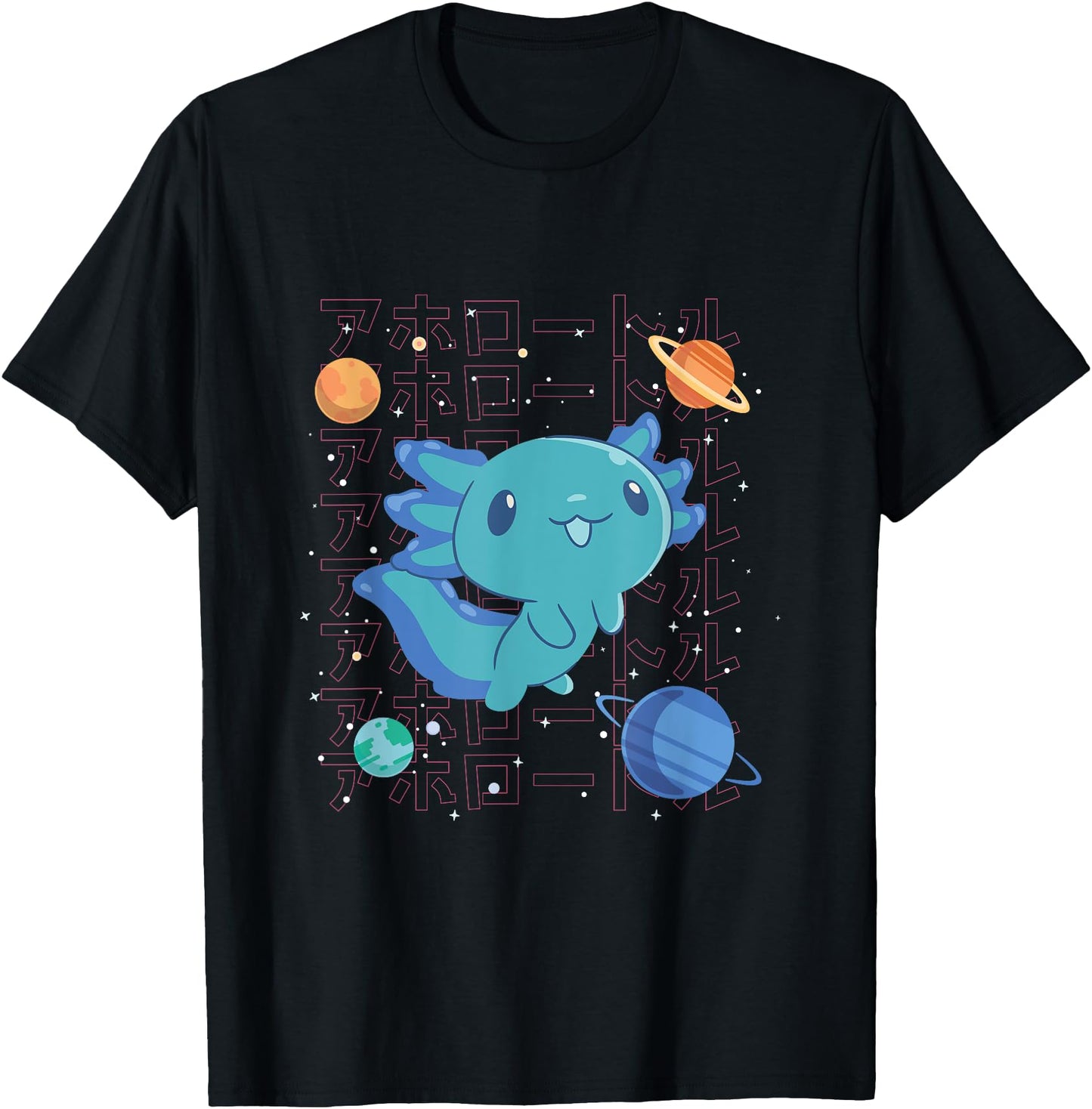 Kawaii Axolotl in Space with Planets Cute Japanese Science