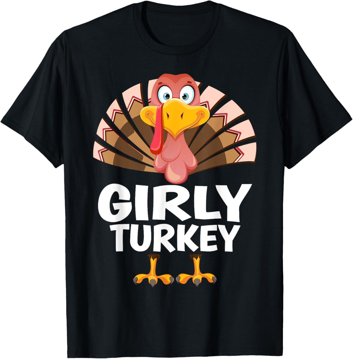 99 Gifts Thanksgiving Matching Family & Group PJS Thanksgiving Girly Turkey T-Shirt - Black, Small, Short Sleeve, V-Neck, Classic Fit, Modern Style, Girls, Unisex-Kids, Party, Autumn, Pull On, 1 Count