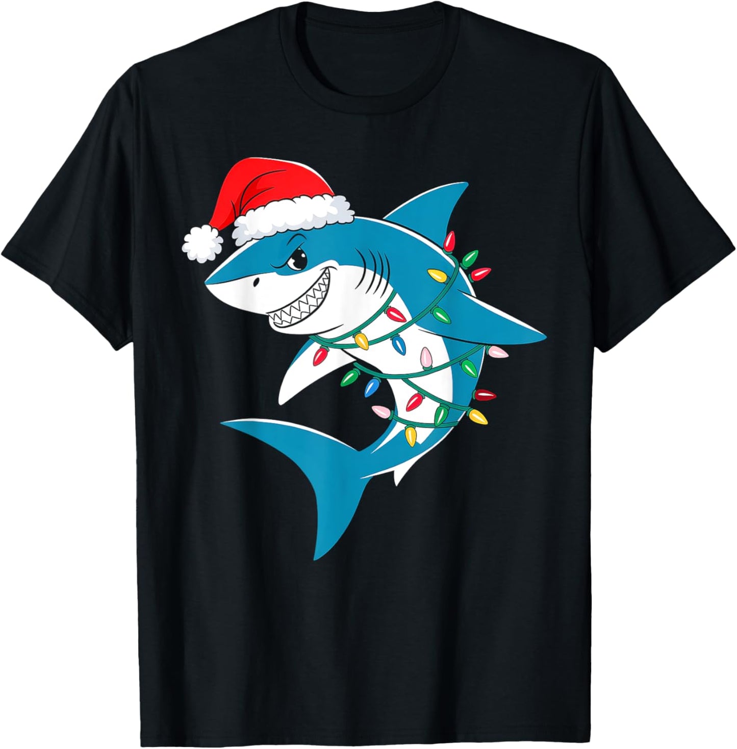 Shark Christmas Lights Santa Hat Xmas Pajama Boys Girls Kids
