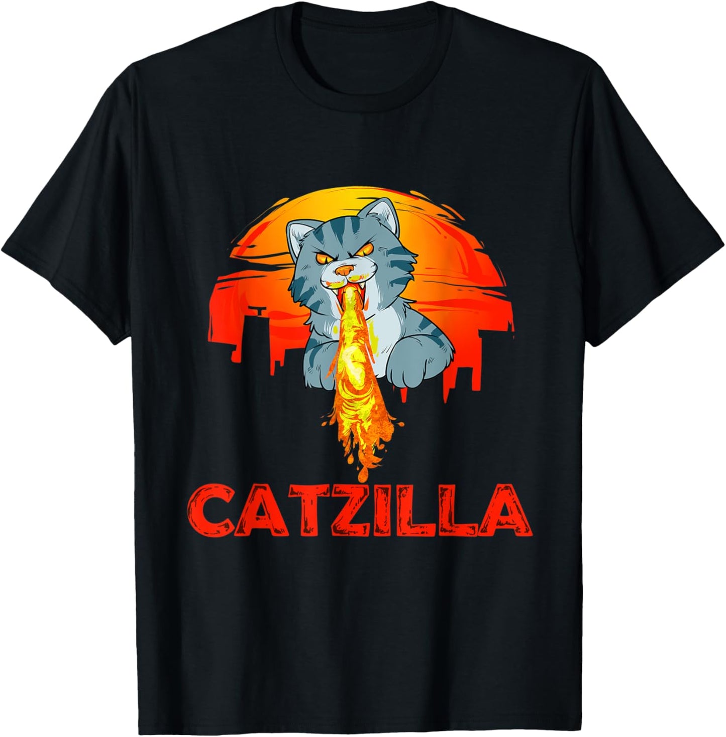 Catzilla Kitten Fire Cat Monster Tokyo Burns Giant Dragon Men Women Kids T-Shirt