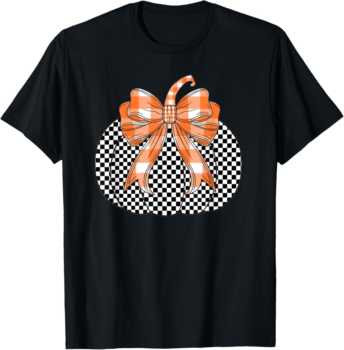 Checkered Flag Pumpkin Bow black & White For Halloween T-Shirt