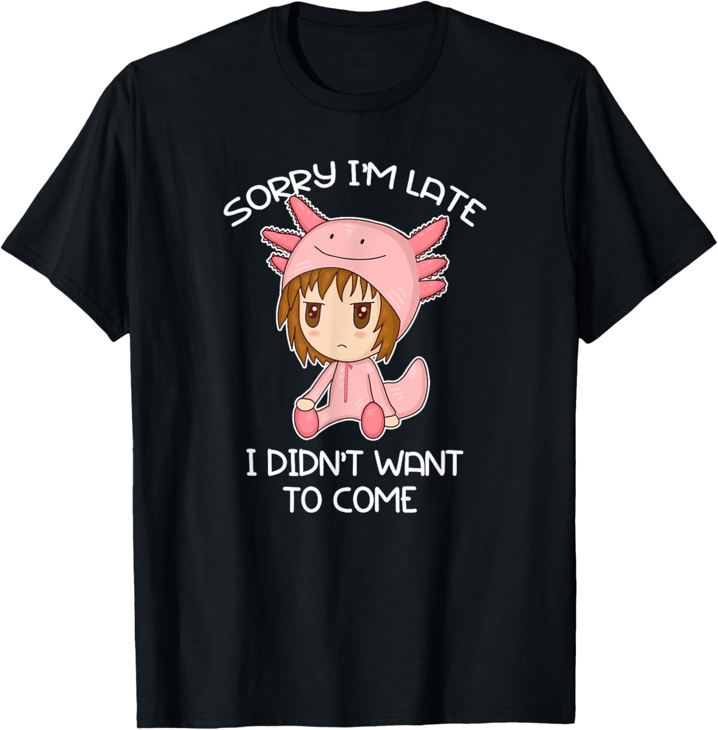 Cute Grumpy Chibi Girl in Axolotl Costume Kawaii Anime Chibi