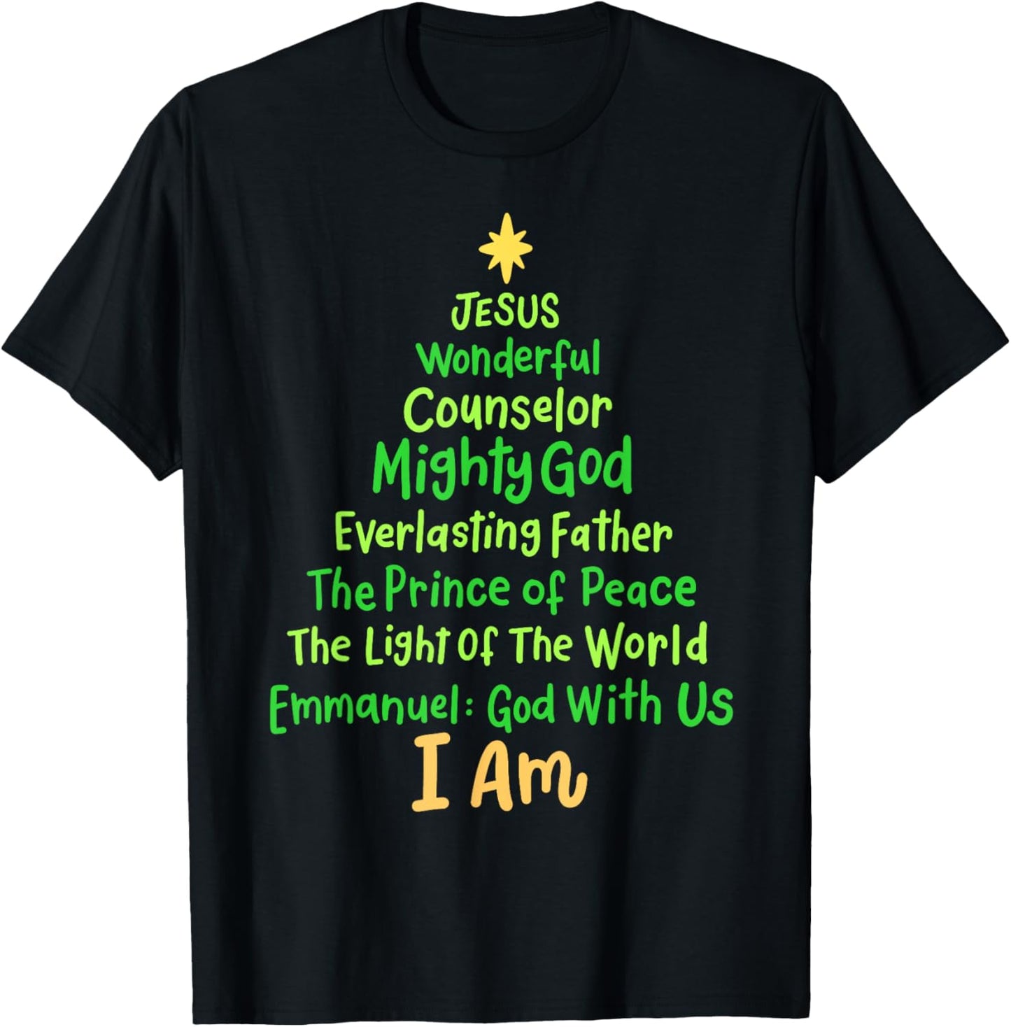 Christian Christmas Jesus Bible Names Xmas Tree Shaped T-Shirt