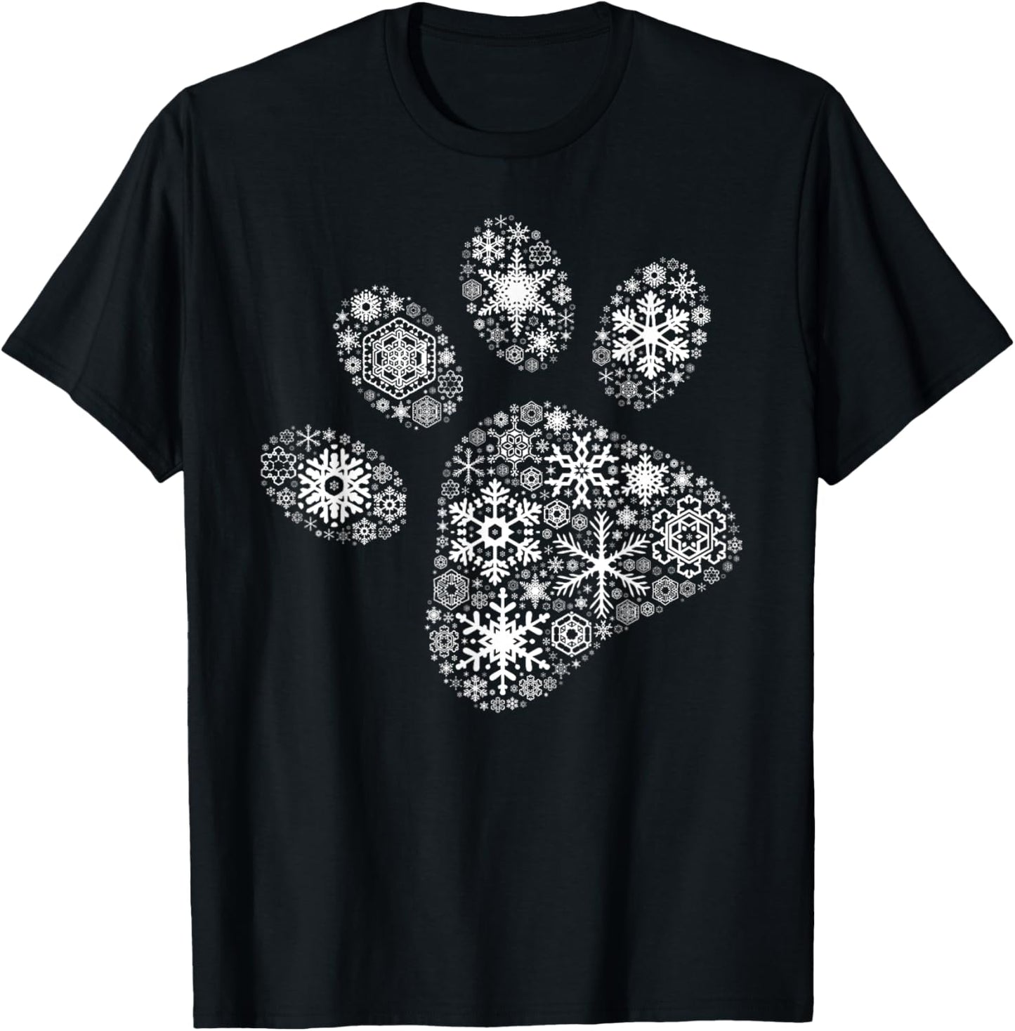 Xmas Costume Cute Animal Gifts Snowflake Puppy Merry Christmas Gifts - Dog Paw Print T-Shirt - Black, Unisex-Adults\/Kids, Short Sleeve, Small, Classic Fit, Cotton 60% Polyester 40%