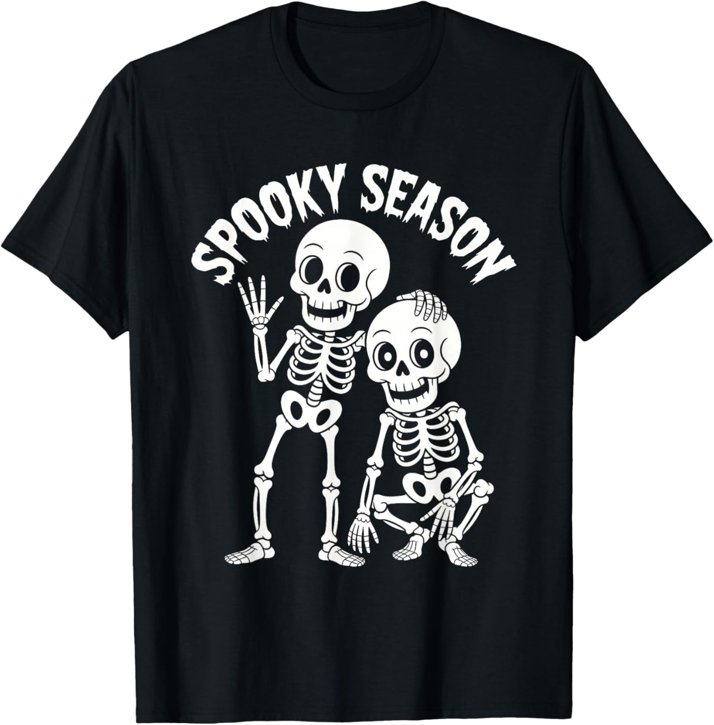 Cartoon Skeleton Couple Cute Spooky Season Bone Duo Art T-Shirt
