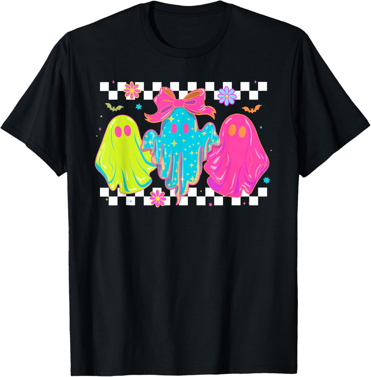 Checkered Disco Ghost Halloween Spooky Season Funny T-Shirt