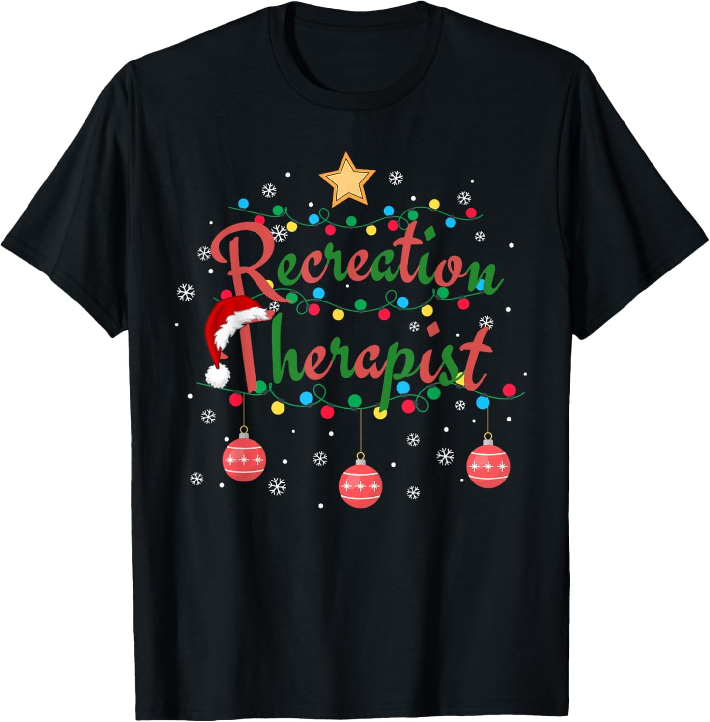 Recreation Therapist Xmas Santa Hat Retro Recreational Therapy T-Shirt for Unisex-Adults, Black, Small, Short Sleeve,
