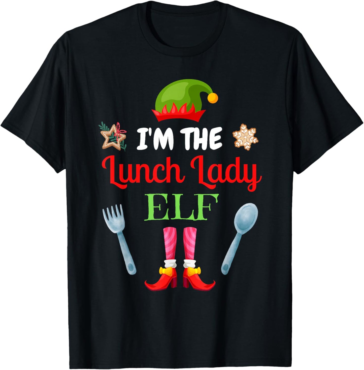 Funny Elf Ugly Pajamas Merry Xmas Party 2023 I'm The Lunch Lady Elf Funny Christmas Costume Cafeteria