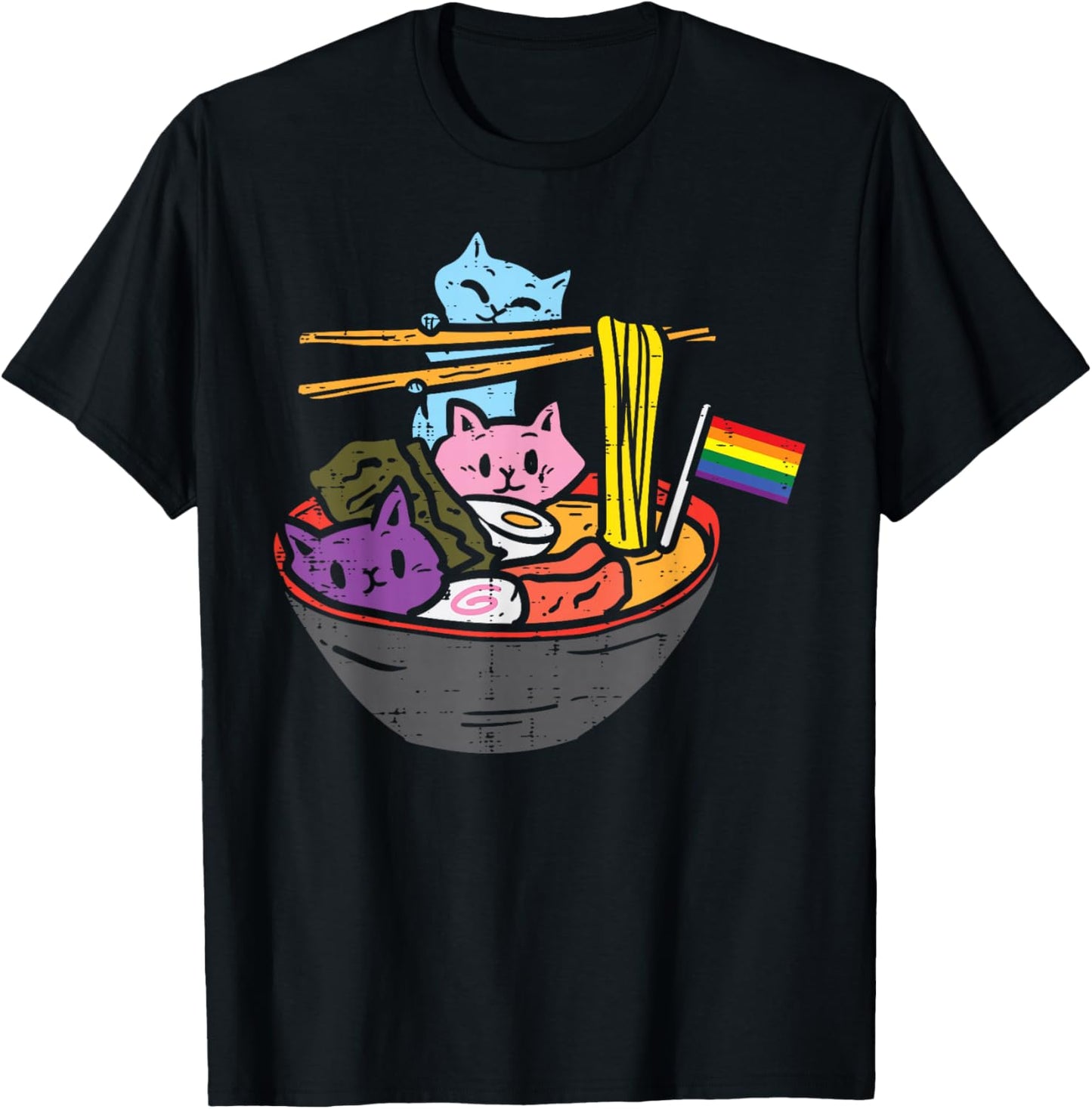Rainbow Flag Cats Ramen Anime Gay Pride Month LGBTQ Ally