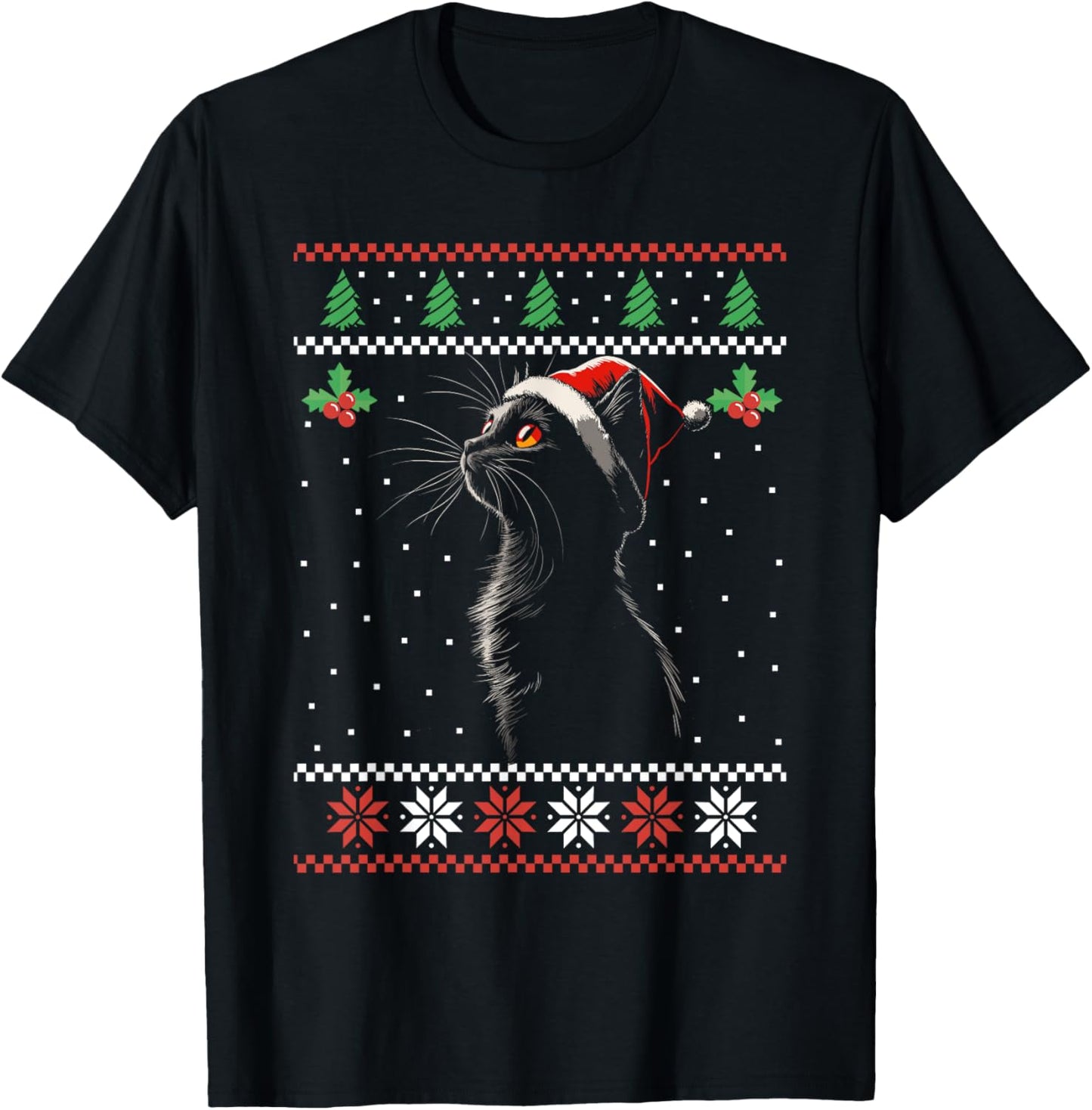 Black Cat Santa Hat Ugly Christmas Sweater Xmas Kitten