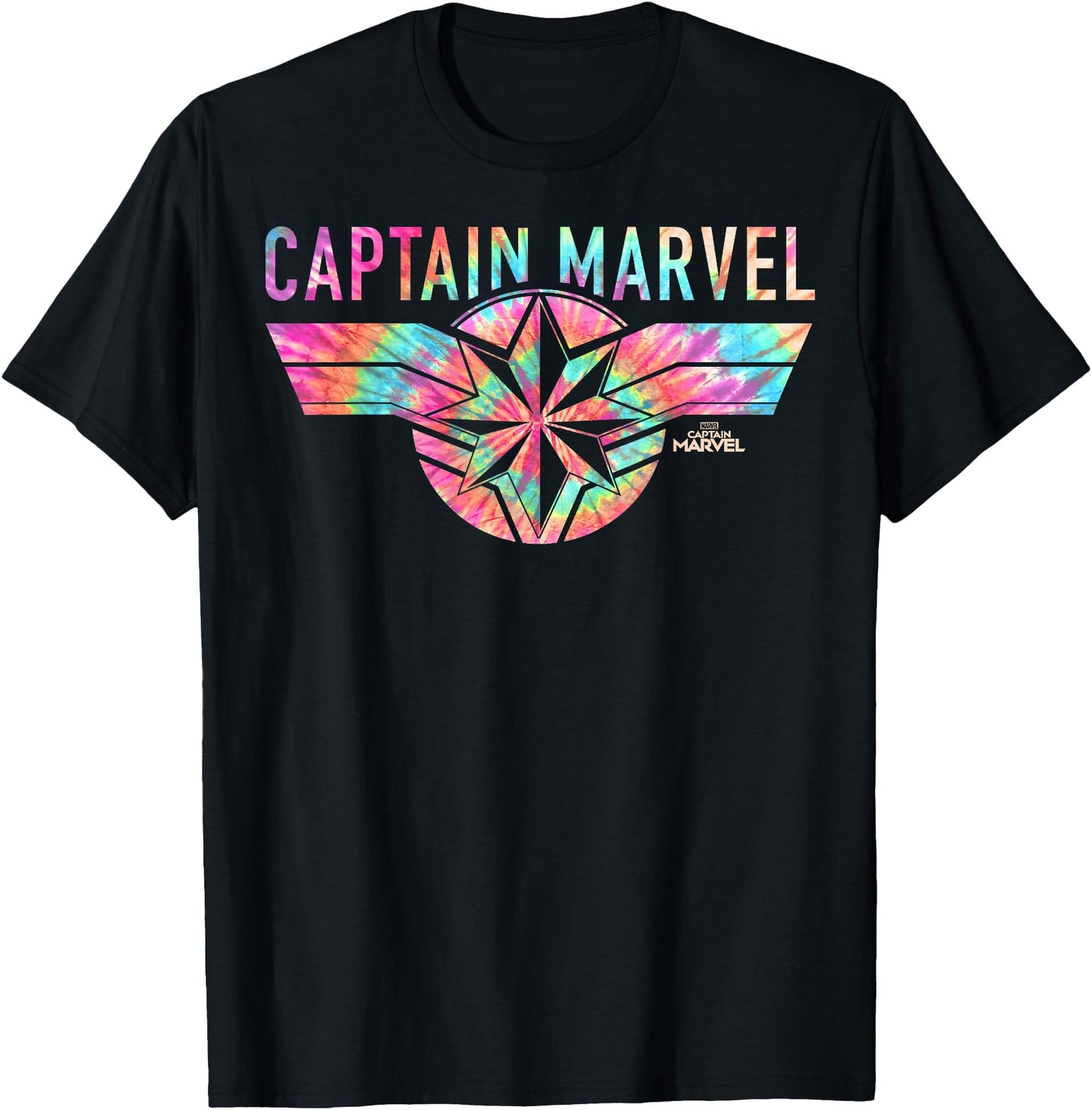 Captain Marvel Logo Banner Tie Dye Colors Graphic T-Shirt