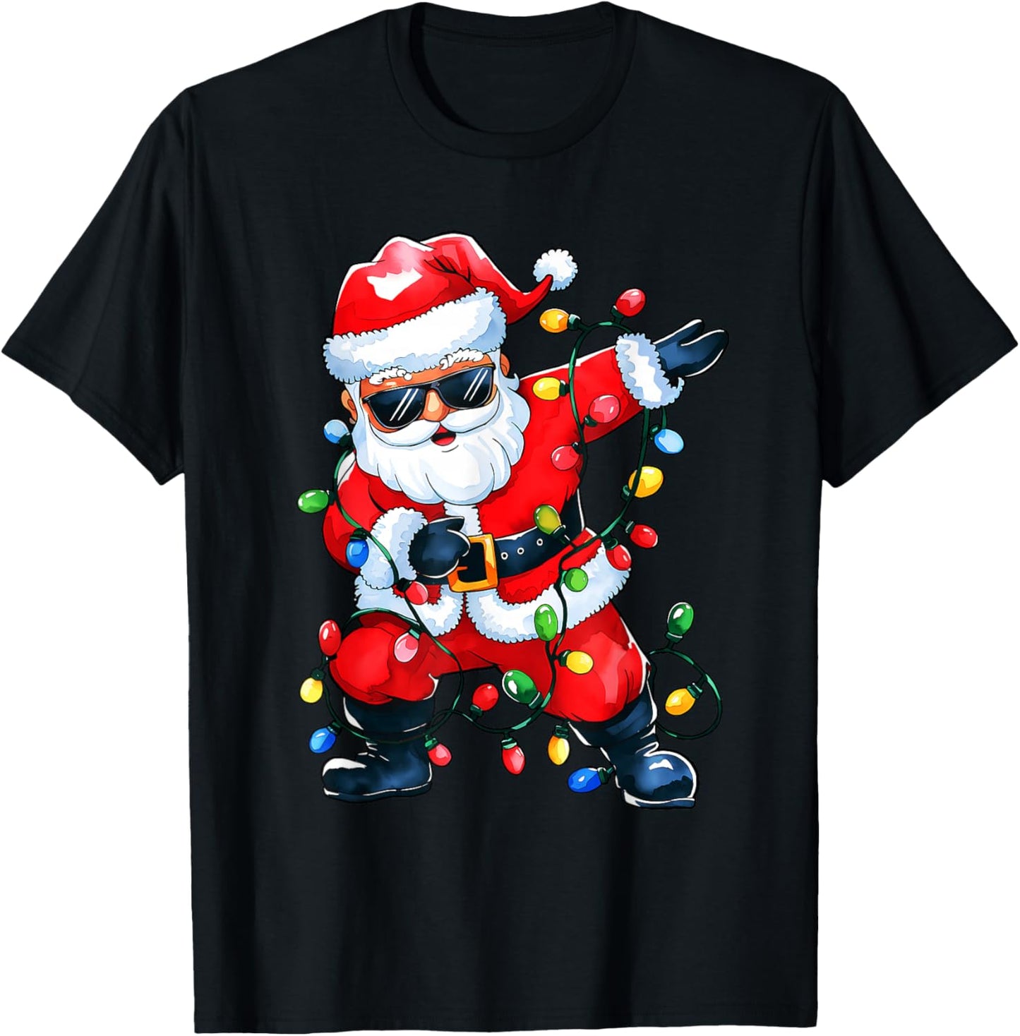 Dabbing Santa Xmas Light Girls Boys Kids Funny Christmas Tee