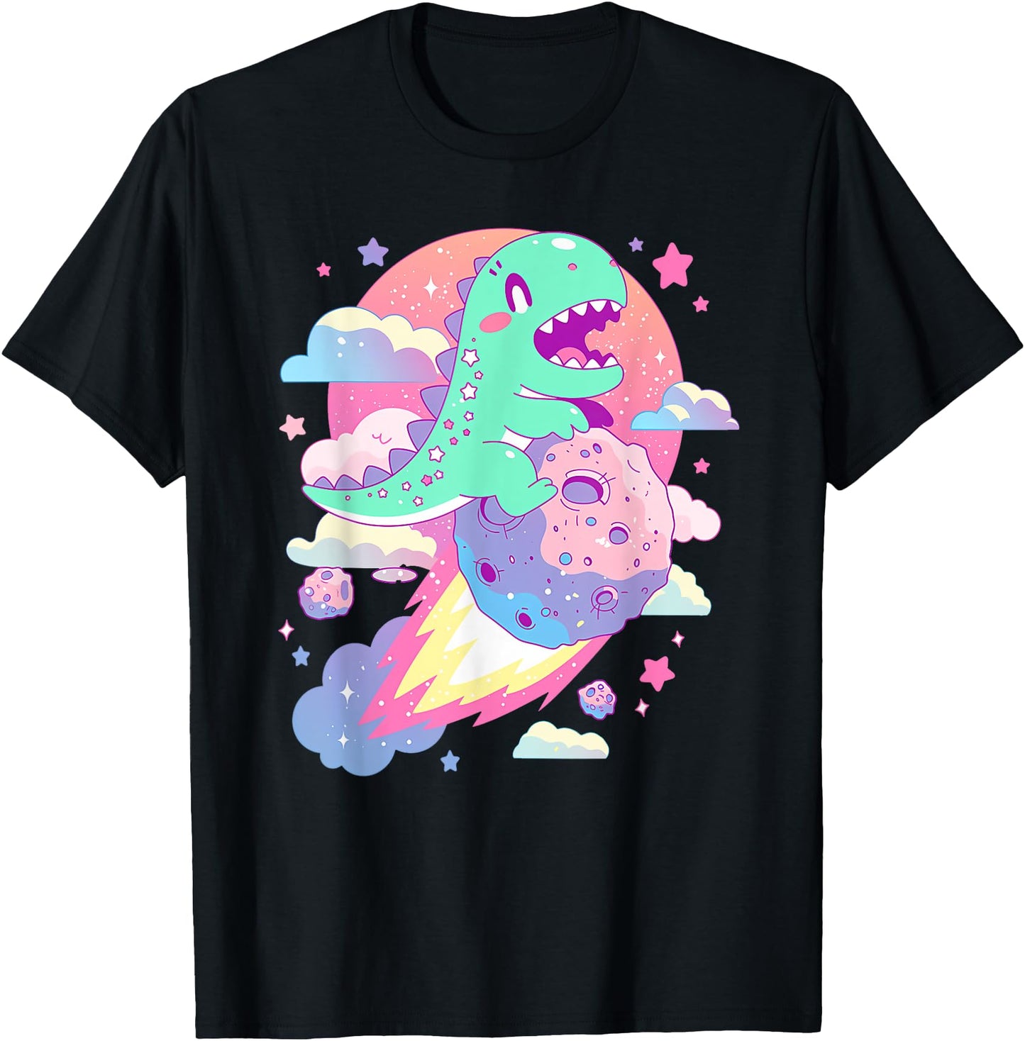 Kawaii Pastel Goth Creepy Cute Chibi Dinosaur on a Comet