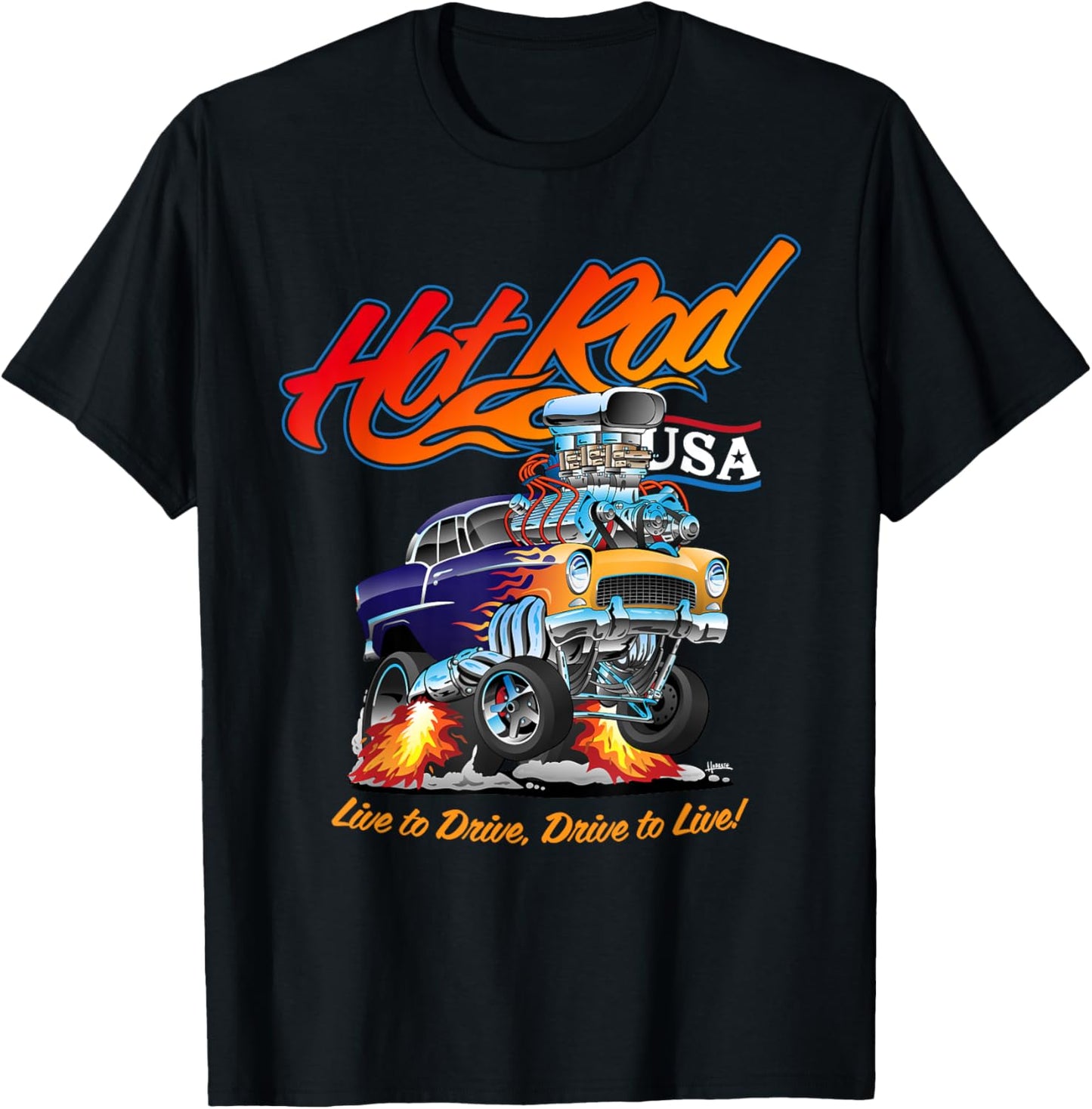 Hotrod USA Classic Muscle Car Cartoon Race Car Funny Car