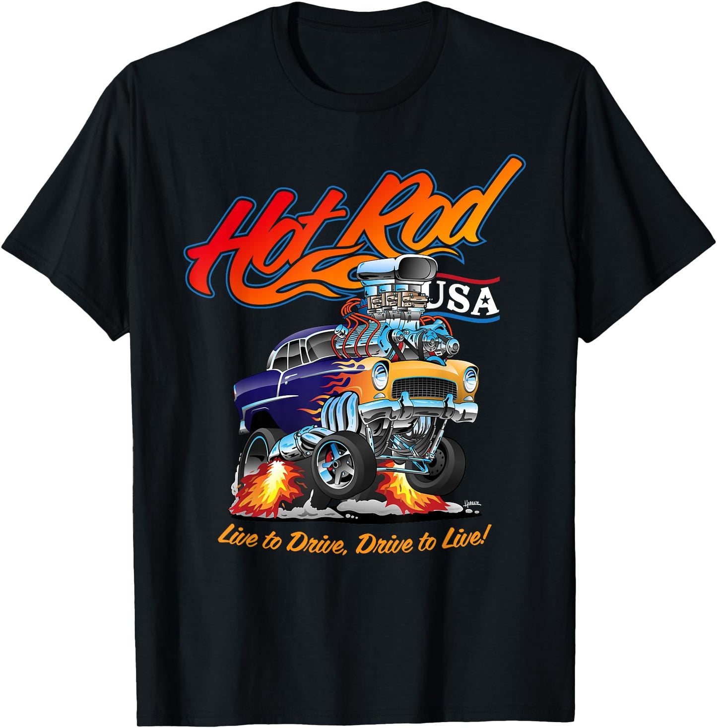Hotrod USA Classic Muscle Car Cartoon Race Car Funny Car