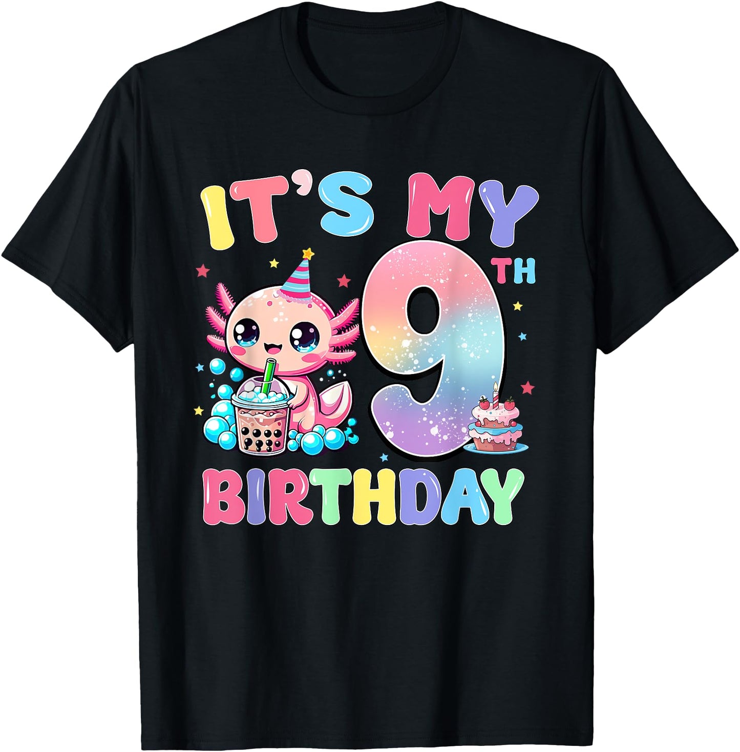 It's My 9th Birthday Axolotl Bubble Boba Tea Anime 9 Years
