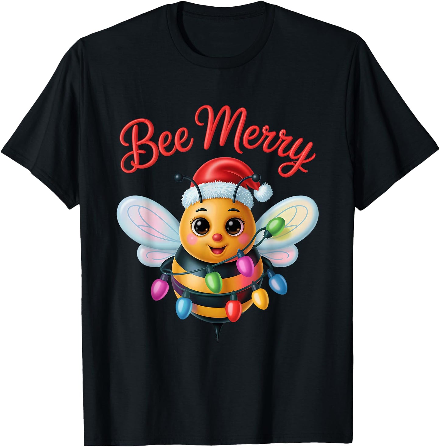 Bee Merry Christmas Bee Wears Santa Hat Xmas Lights