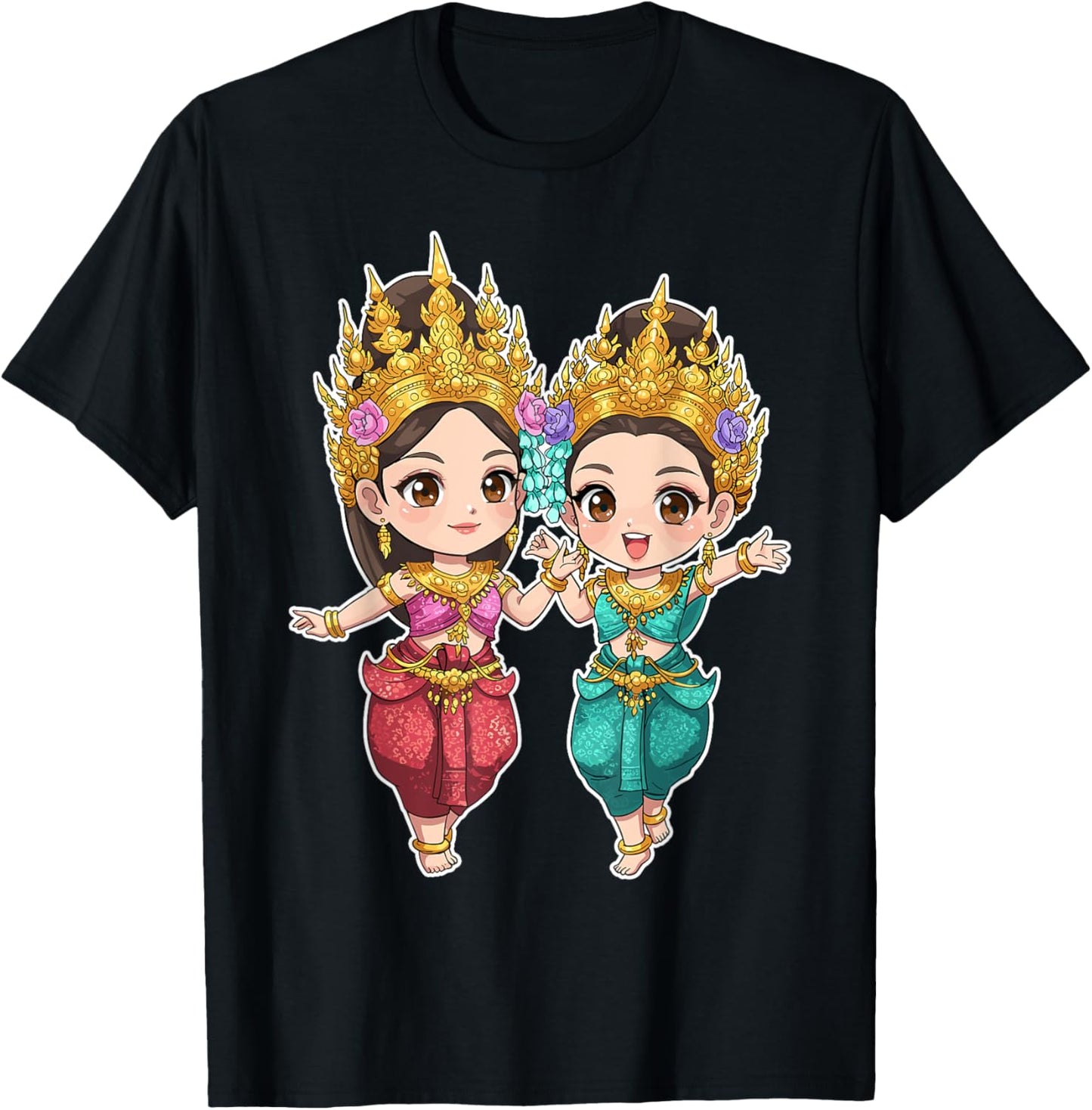 Cute Khmer Apsara Cambodian Chibi Cartoon Duo