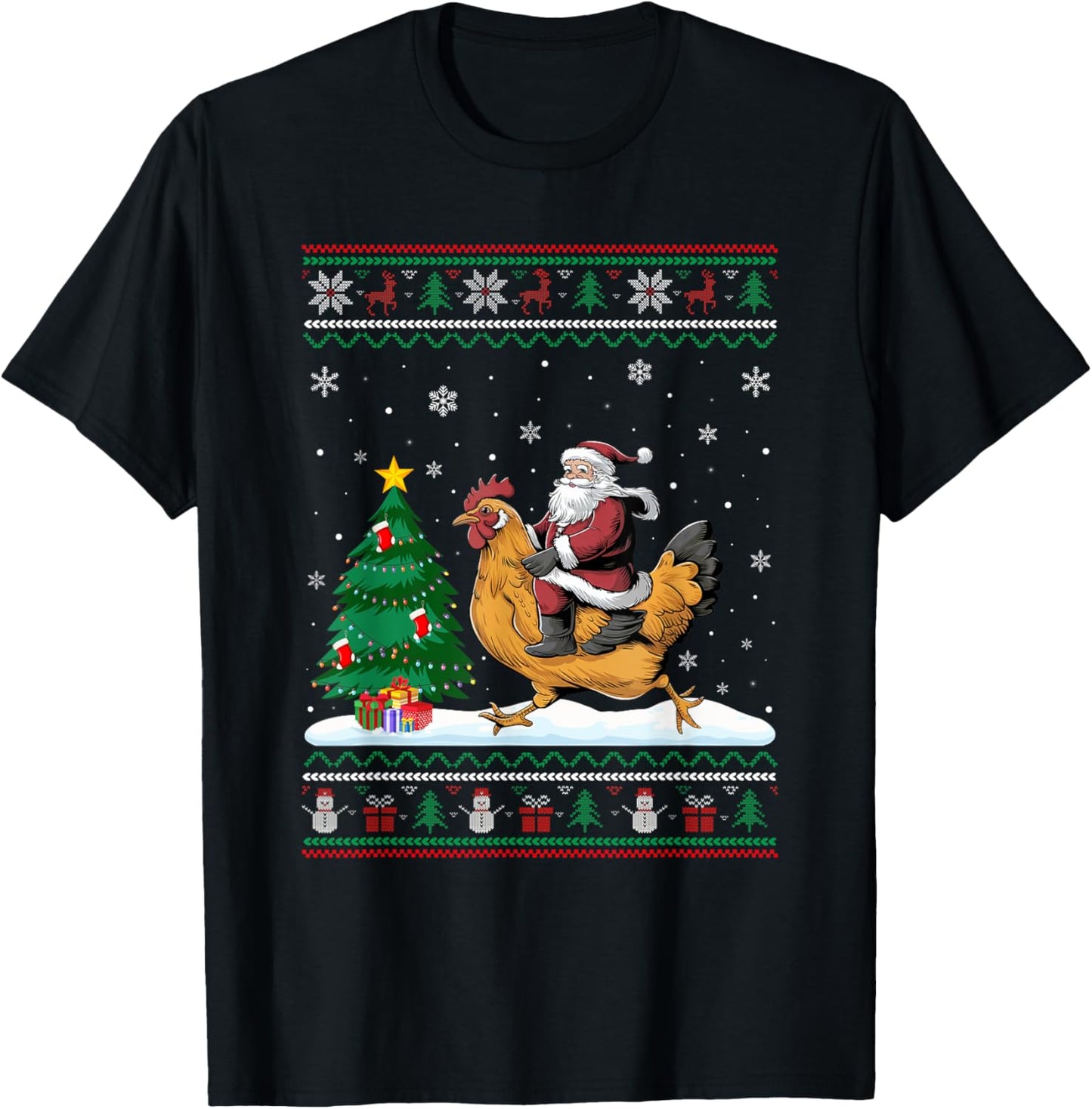 Ugly Christmas Tree Lights Xmas Santa Riding Chicken