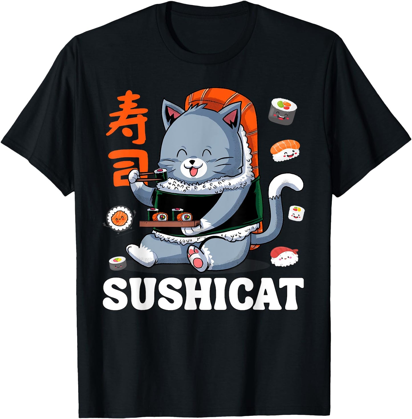 Sushicat Funny Cat eating Sushi roller Japanese kawaii Food