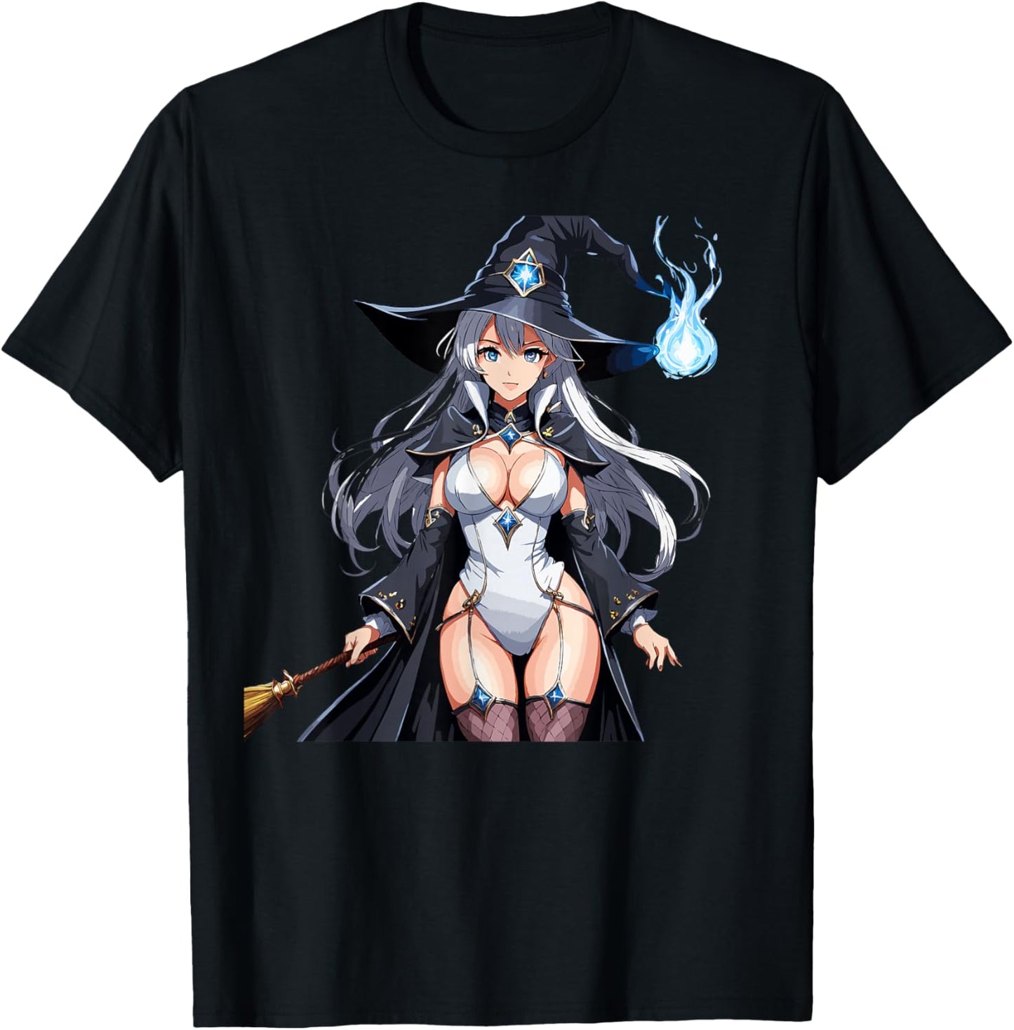 Sexy Waifu Wizard Anime Girl Japanese in Black and White Art
