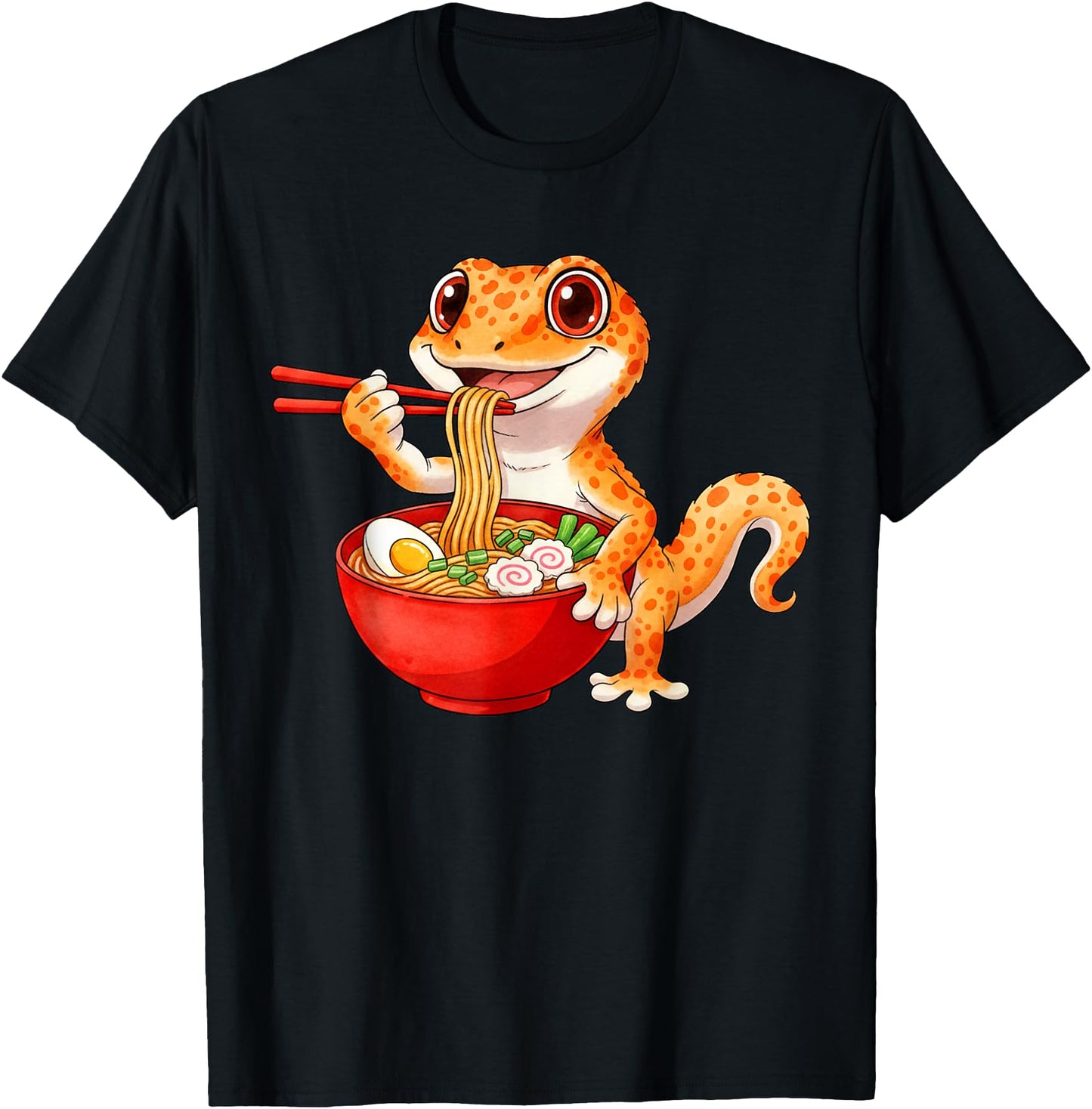 Funny Lizard Reptile Leopard Gecko Eating Ramen Japanese