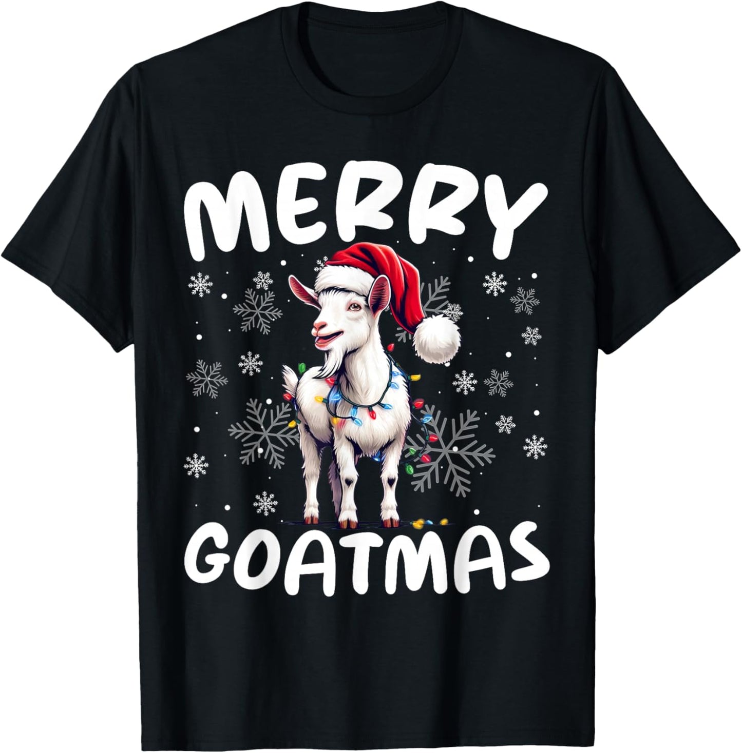 Goat Funny Merry Goatmas Santa Hat Sunglass Snowflakes Xmas