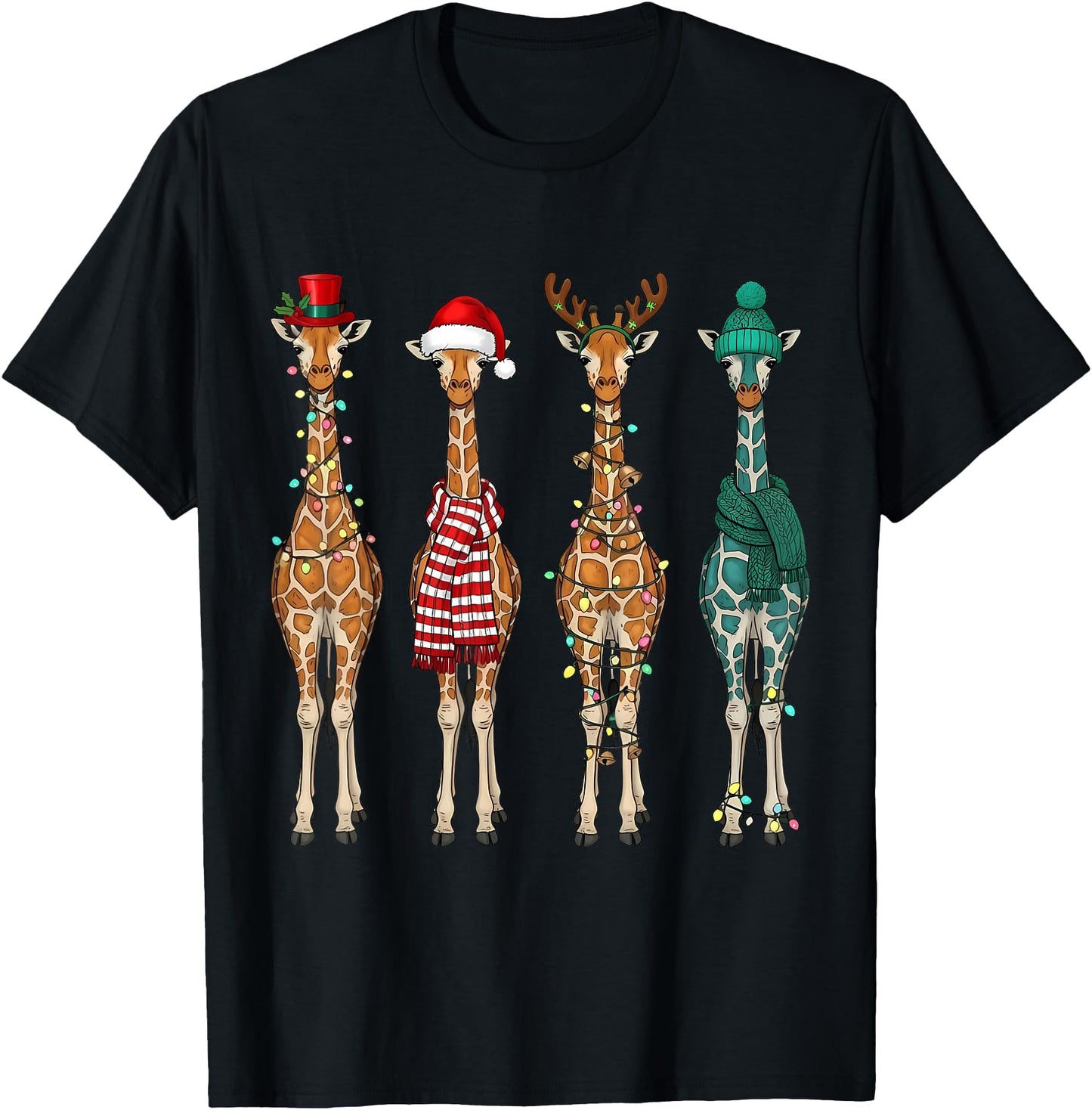 Cute Christmas Giraffe Santa Hat Xmas Lights Holiday Animal