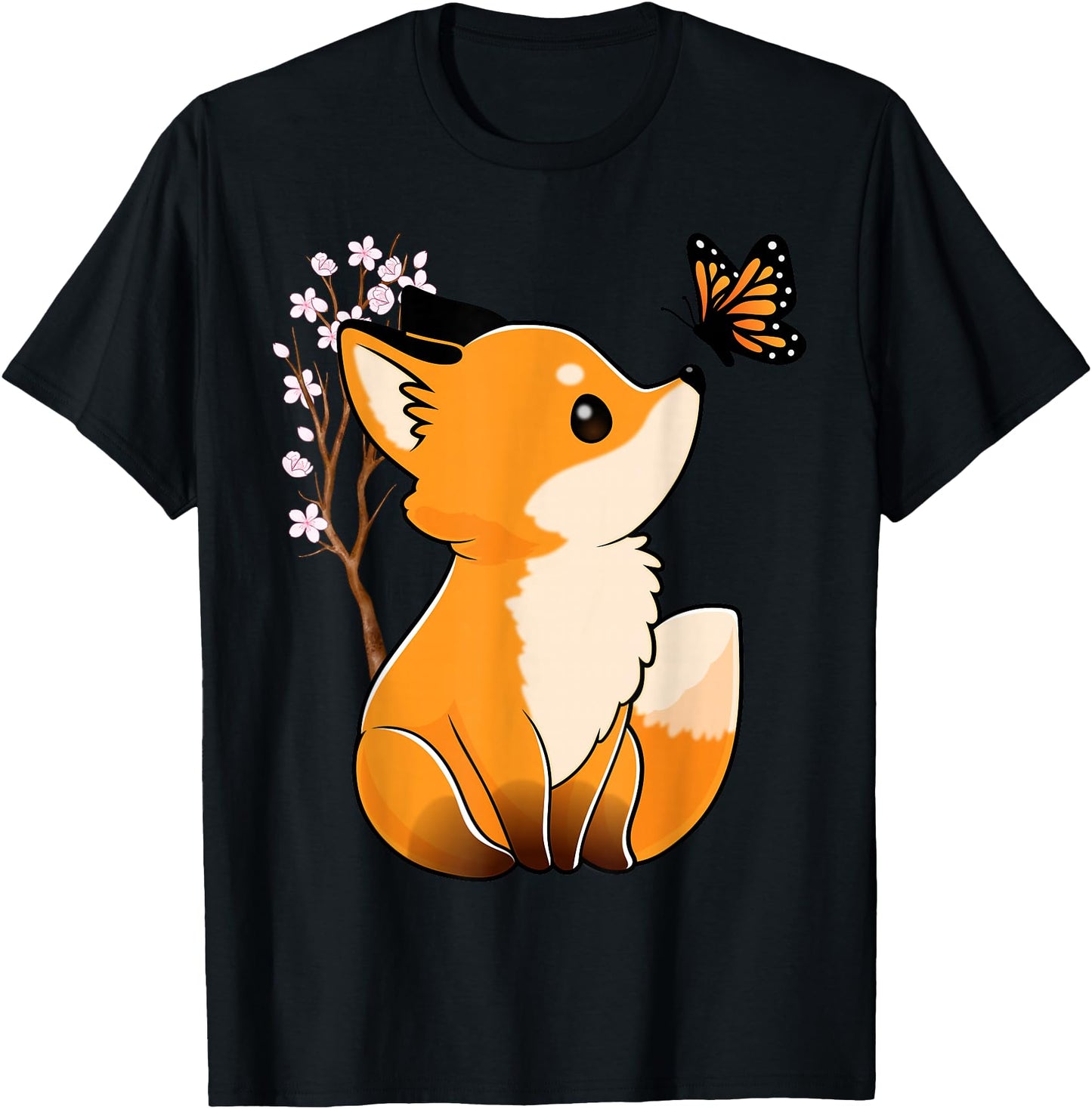 Fox and Butterfly Cute Fox Japanese Cherry Blossom Flower