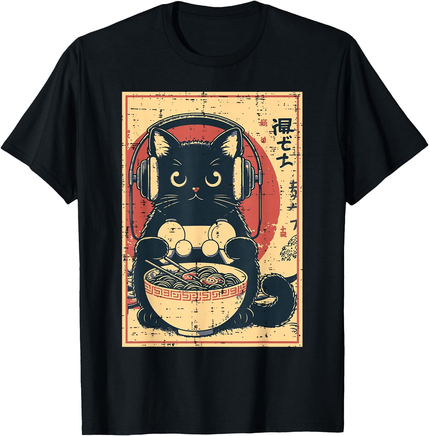 Japanese Cat Gamer Controller Ramen Gaming Art Men Boys