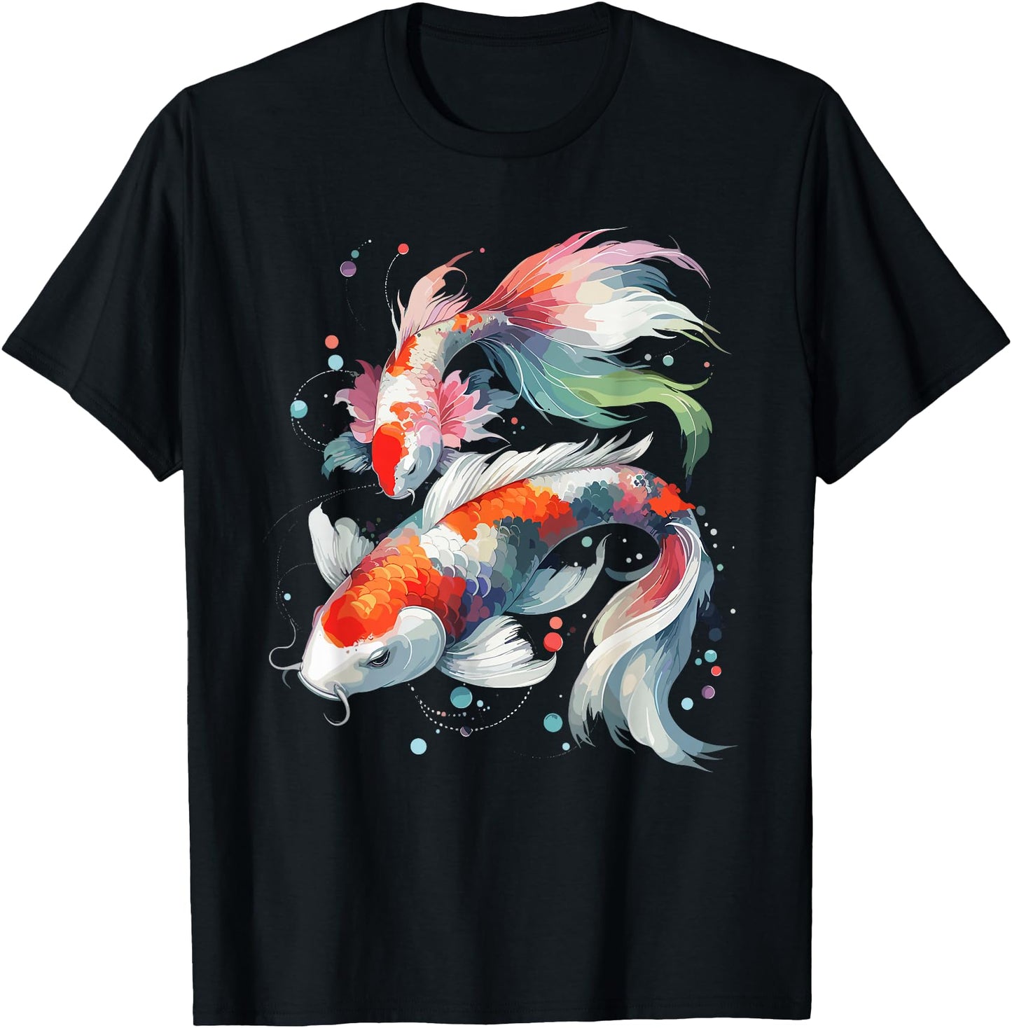 Watercolor Japanese Koi Gift Unisex-Adults T-Shirt Black Small Cartoon Koi
