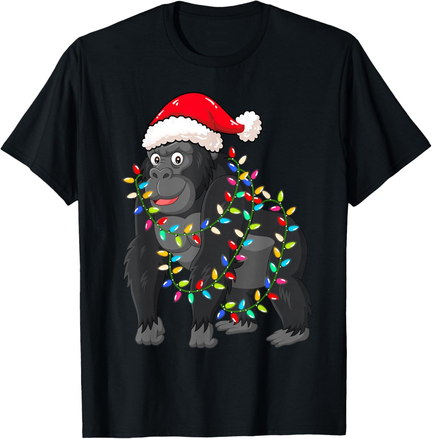 Christmas Lights Gorilla Wearing Xmas Hat - Gorilla Lover