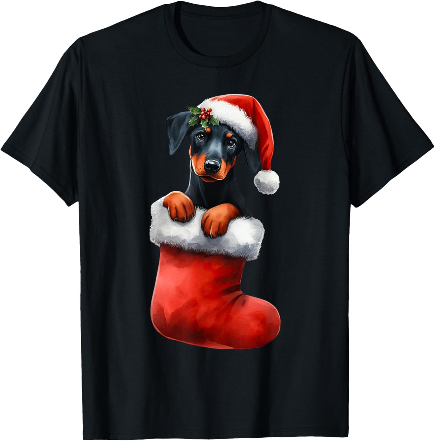 Doberman Pinscher In Sock Christmas Santa Hat Xmas Dog Lover