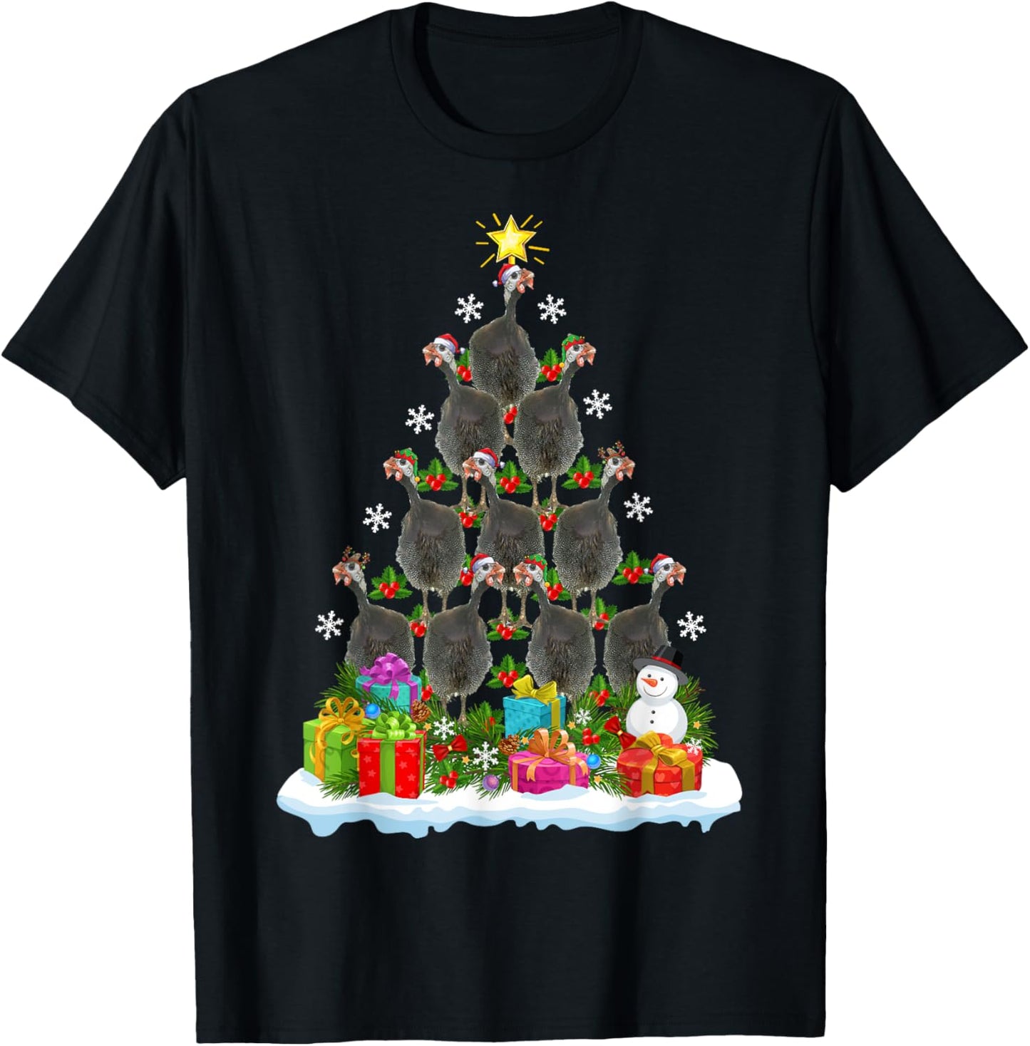 Guinea Fowl Bird Christmas Tree Gifts Unisex-Kids Xmas Holiday Funny Guinea Fowl Bird Christmas Tree T-Shirt Black Animal Print Modern Novelty Cotton 60% Polyester 40% Kids Small