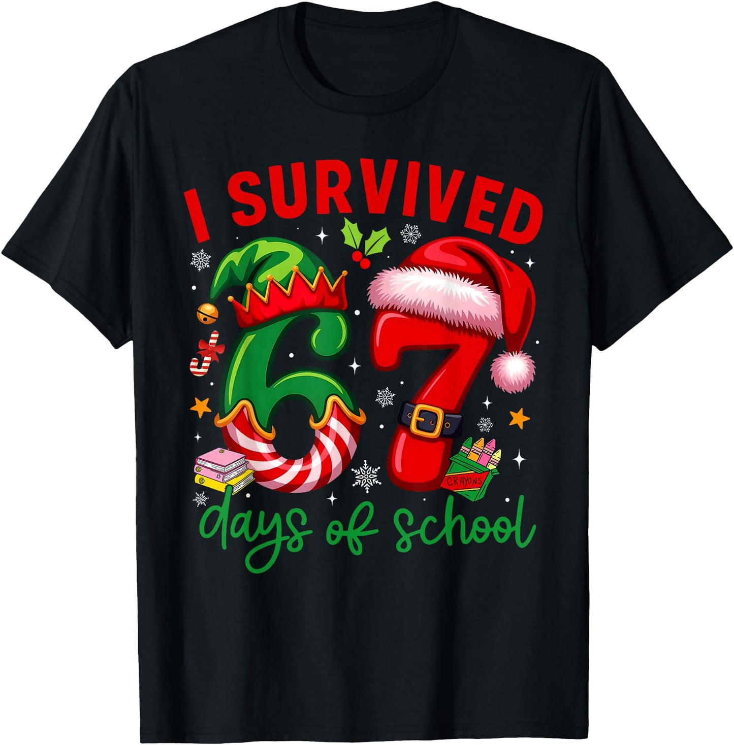 Funny I Survived 67 Days of School Christmas Santa Boy Girl