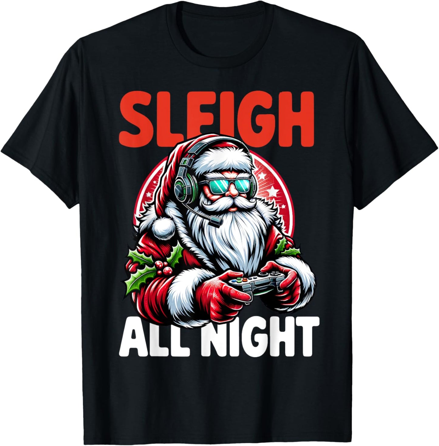Christmas Gamer Boys Sleigh All Night Video Game Santa Xmas