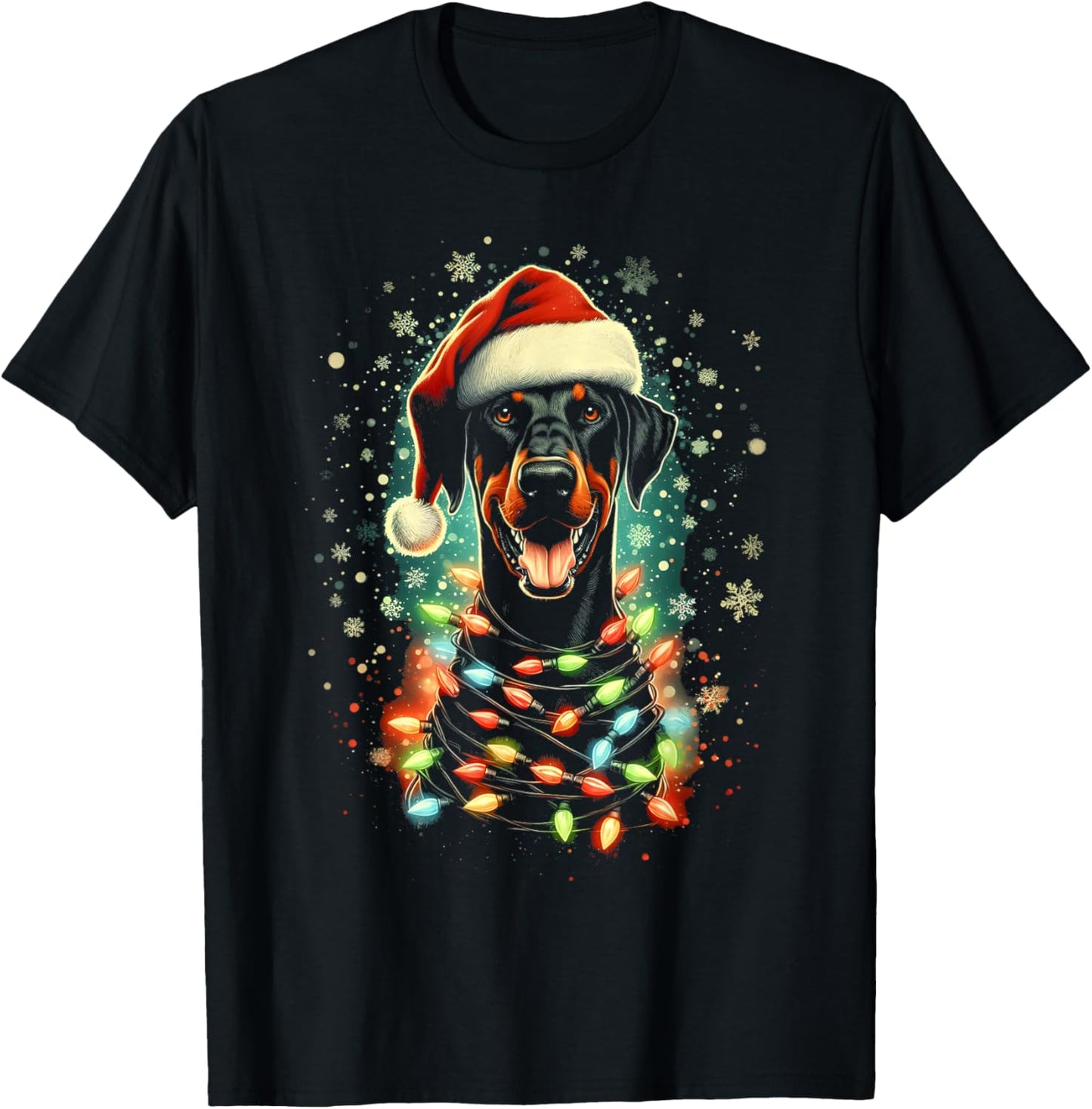 Cute Pinscher Christmas Doberman Dog with Santa Hat & Lights