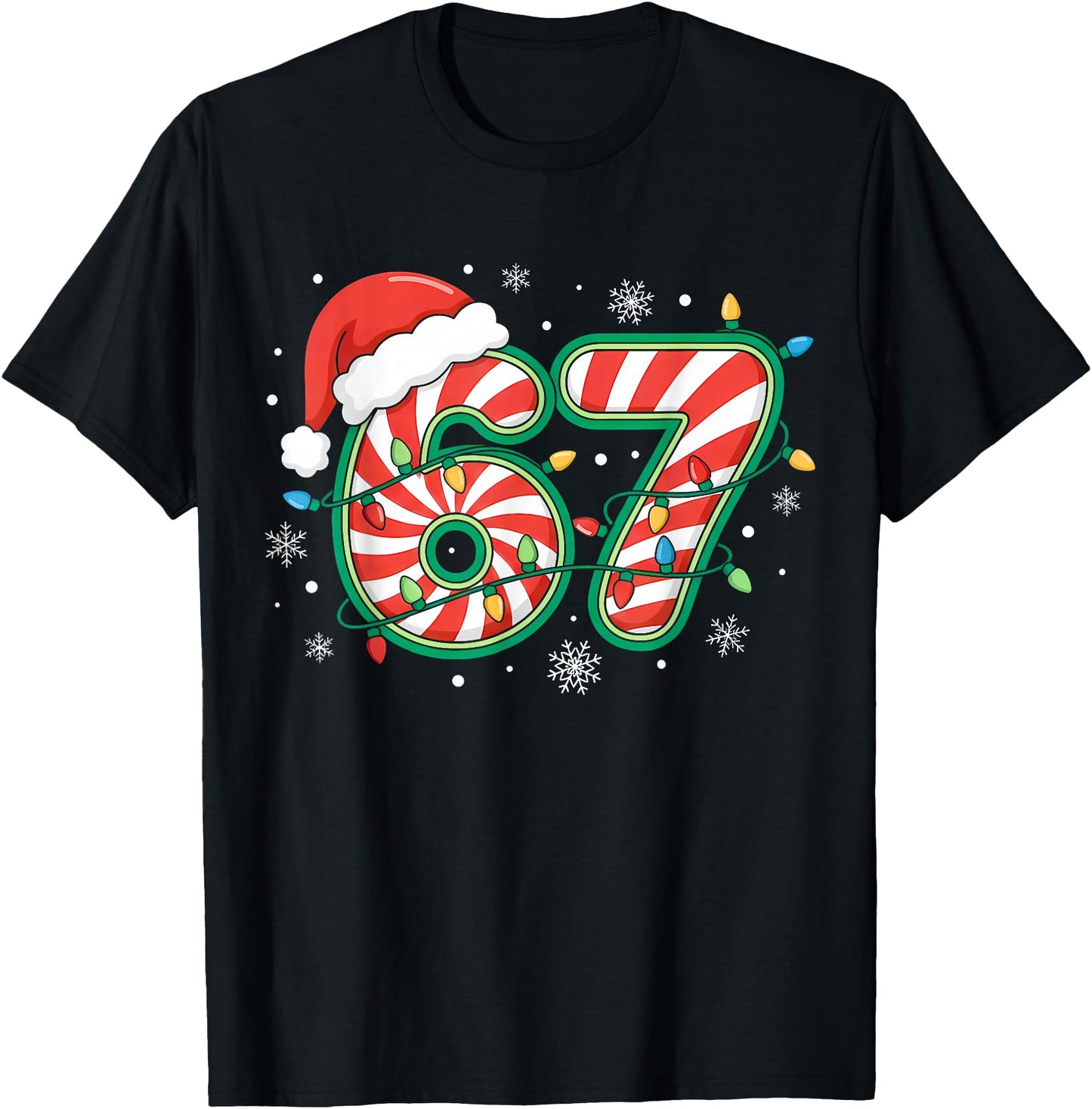 Christmas 67 Six Seven Meme Candy Cane Santa Hat Xmas Lights