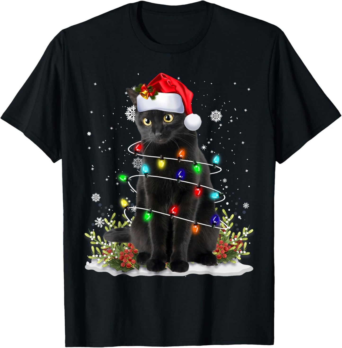 Black Cat Christmas Santa Hat Funny Meowy Cats Women Men