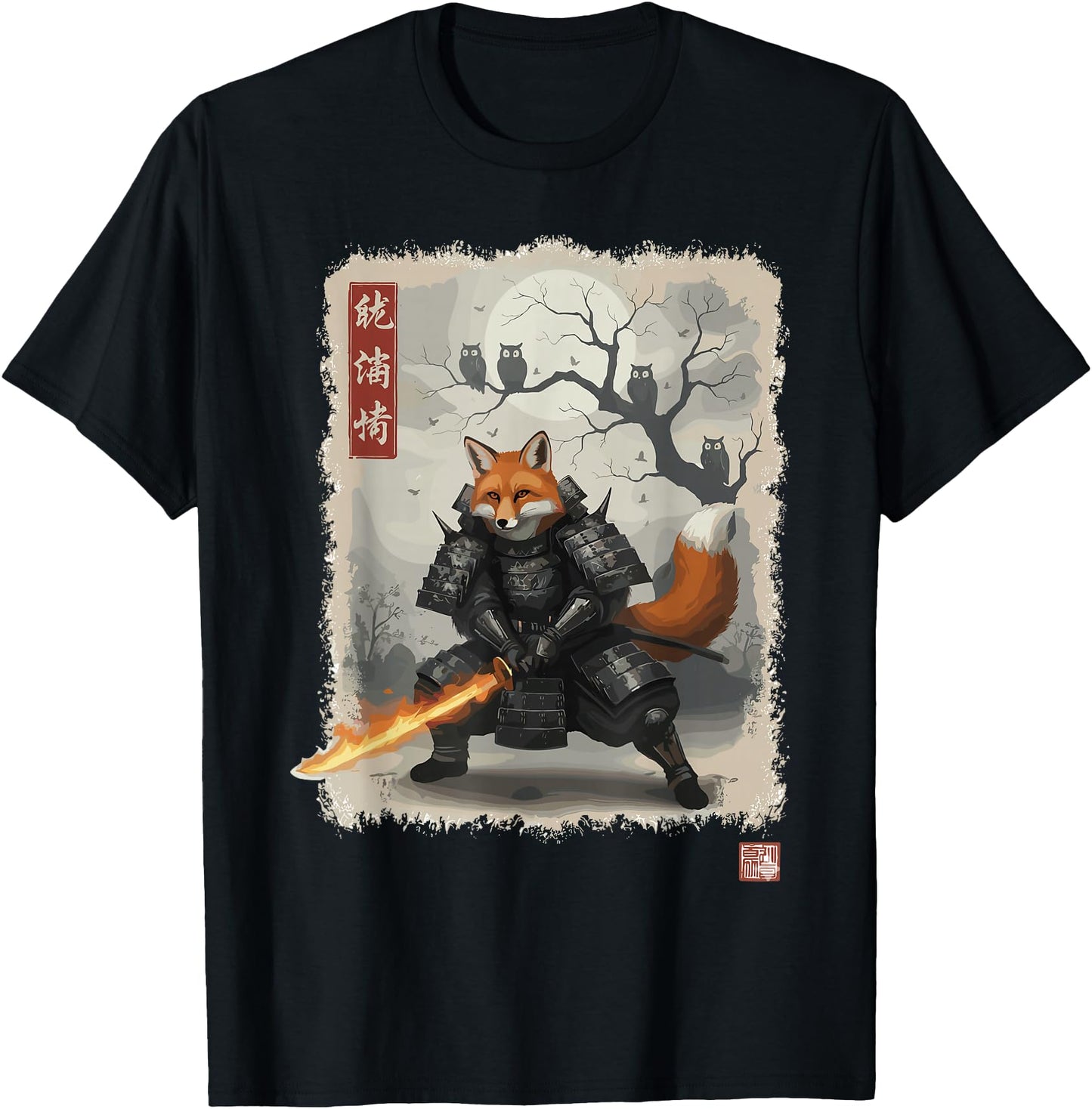 Samurai Fox Japanese Shirts for Men Warrior Vintage