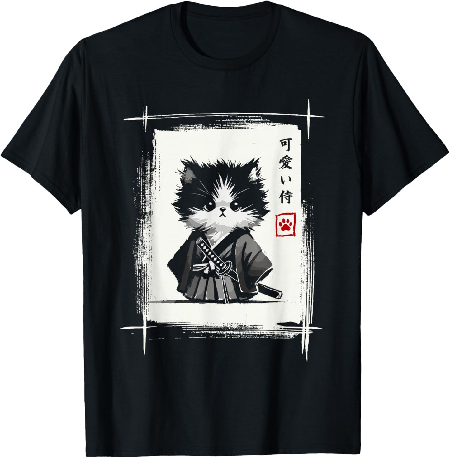 Samurai Cat Japanese Art Sumi-e Novelty Kawaii Funny Cat