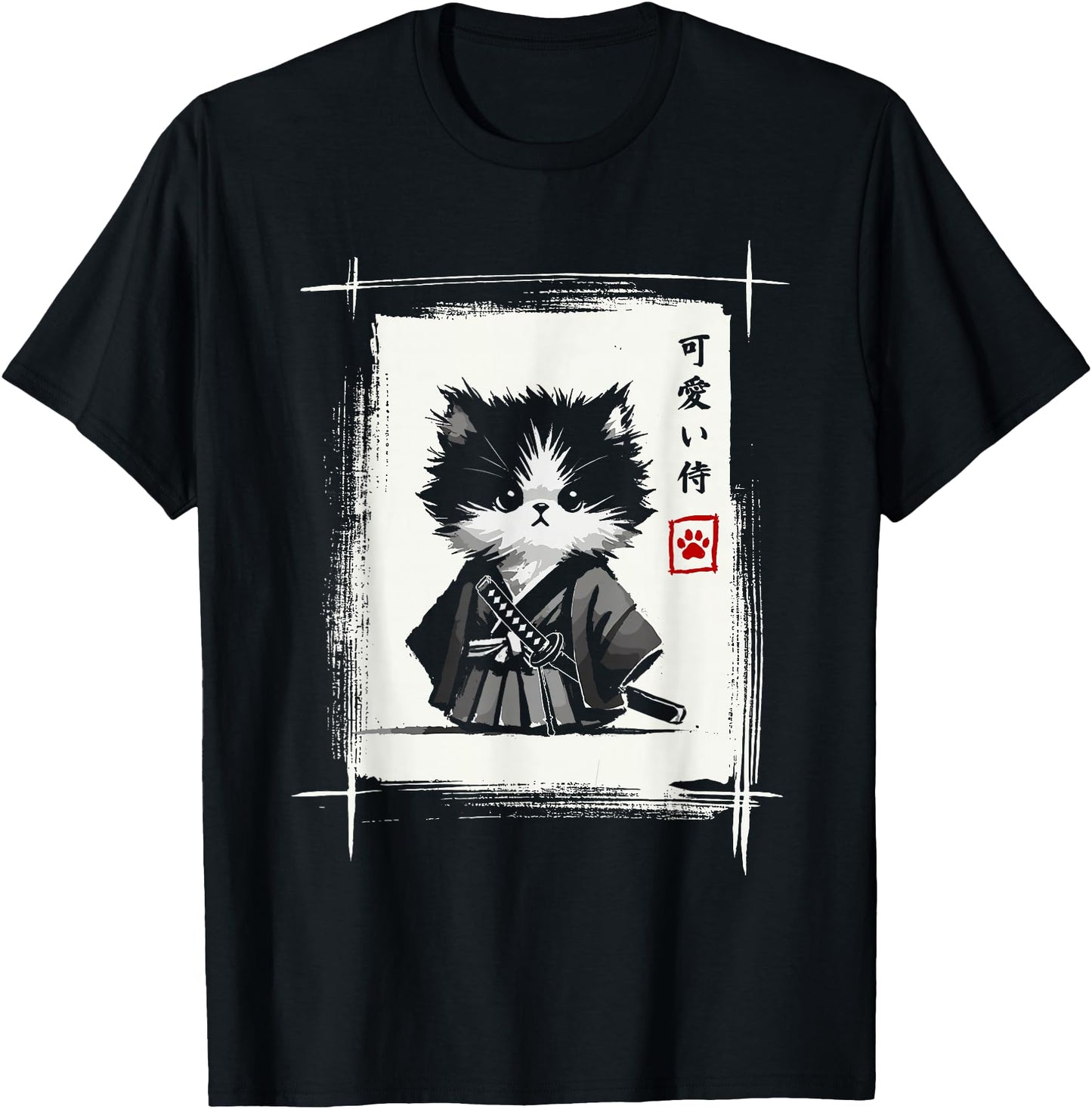 Samurai Cat Japanese Art Sumi-e Novelty Kawaii Funny Cat