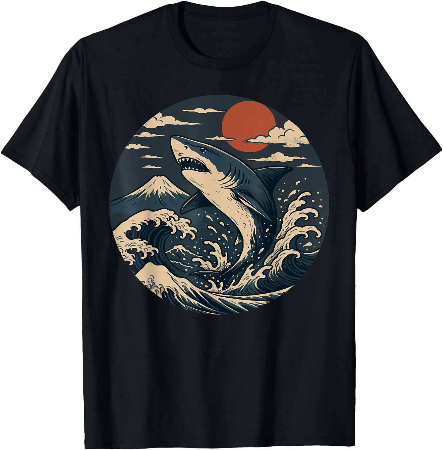 Japanese Style Shark Great Wave Shark Jump with Mount Fuji