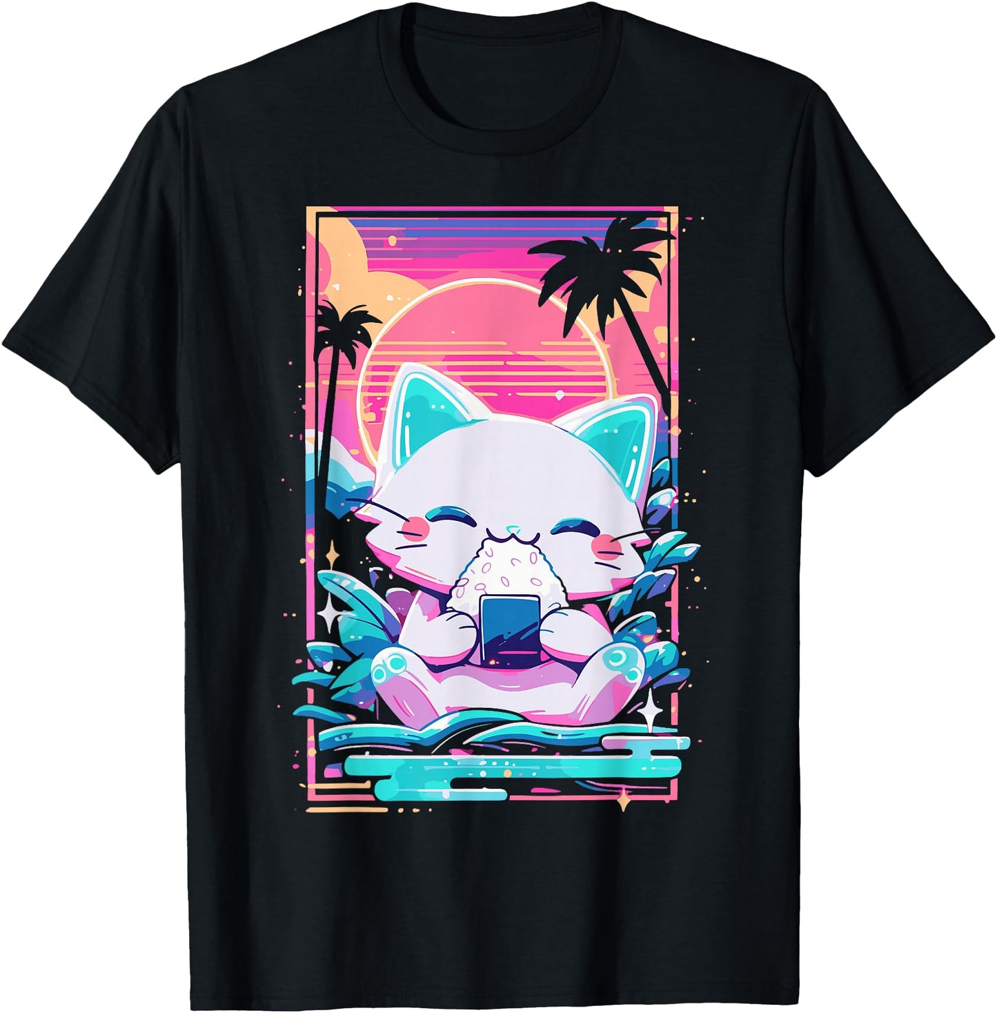 Anime Cat Eating Onigiri Japanese Sushi Cat Japan
